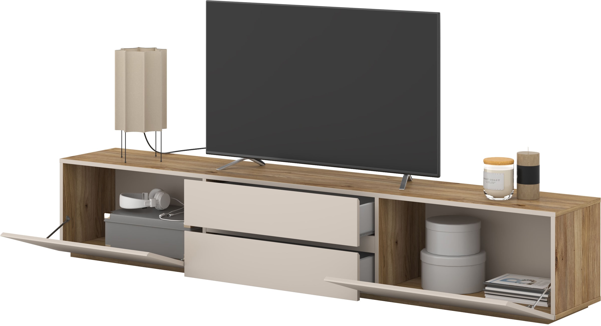 INOSIGN Table basse »Criss, Breite 200 cm, moderne grifflose TV-Kommode« TV-Kommode, TV-Schrank, hängend und stehend montierbar