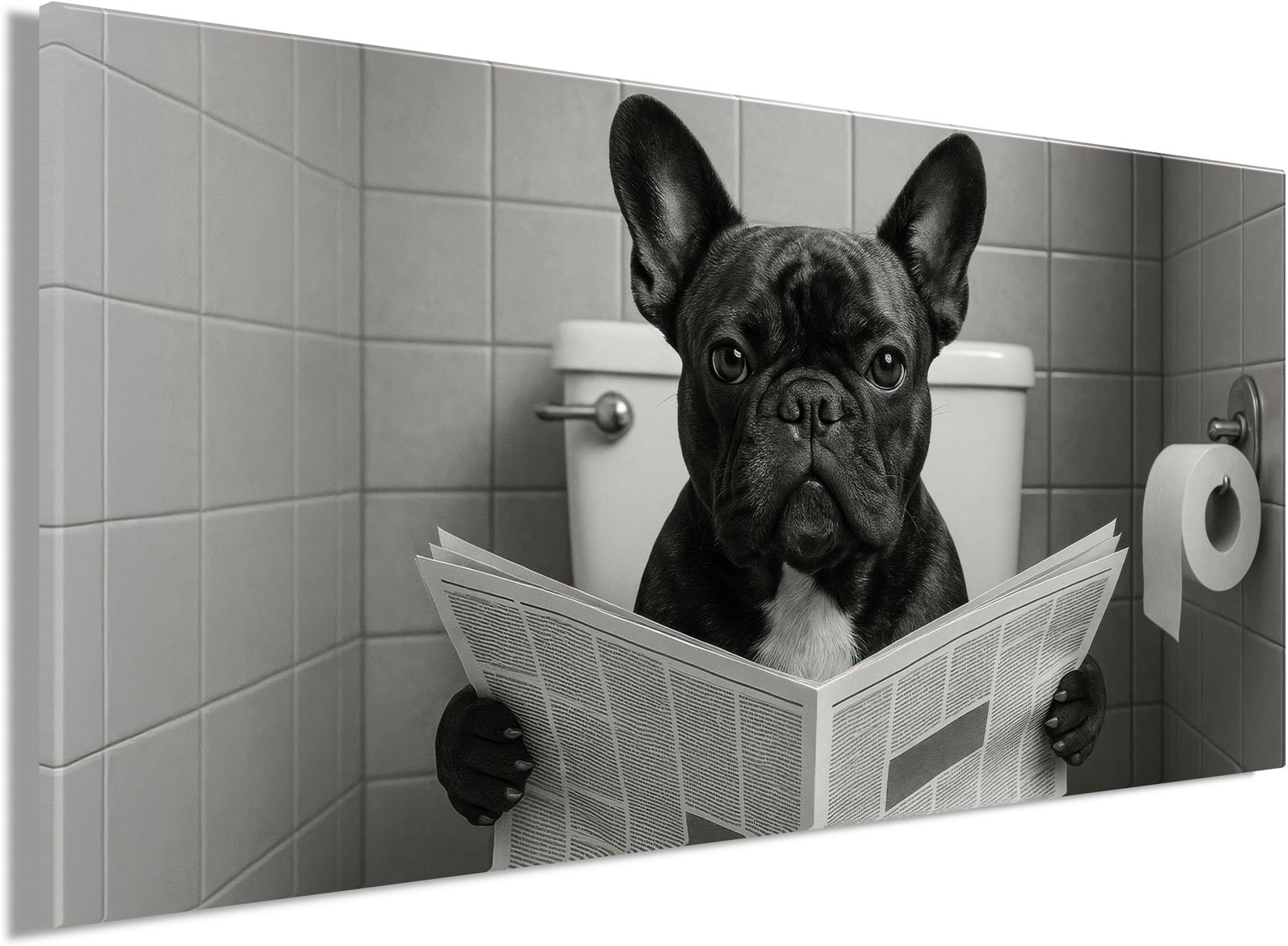 Image of Bönninghoff Bild "Wandbild WC HUND 33x70 cm – Leinwandbild Keilrahmen Deko modern" Humor Hundebilder auf Keilrahmen gespannt
