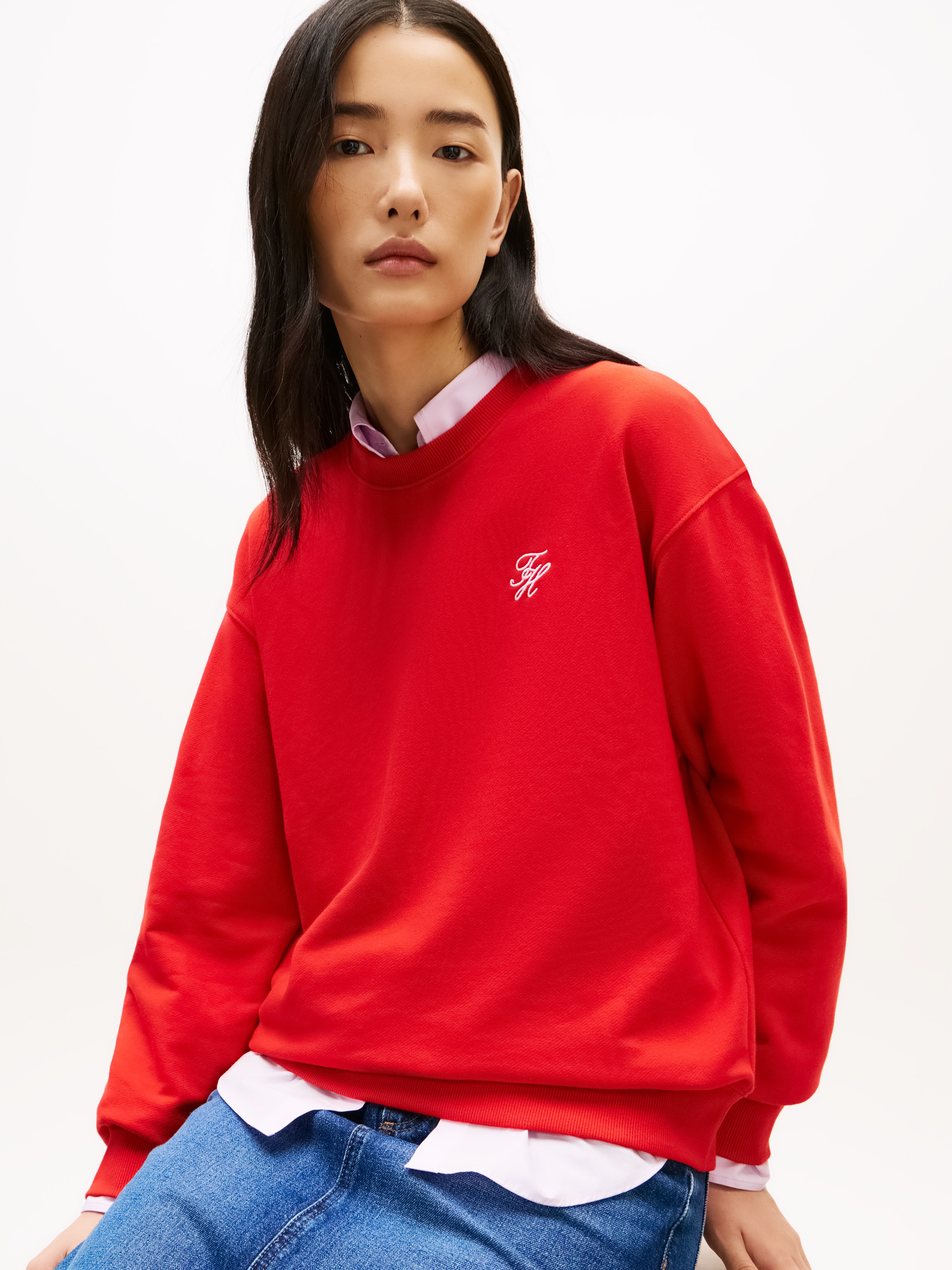 Image of Tommy Hilfiger Sweatshirt "TH SCRIPT REG SWEATSHIRT", mit kleinem Logo-Stick