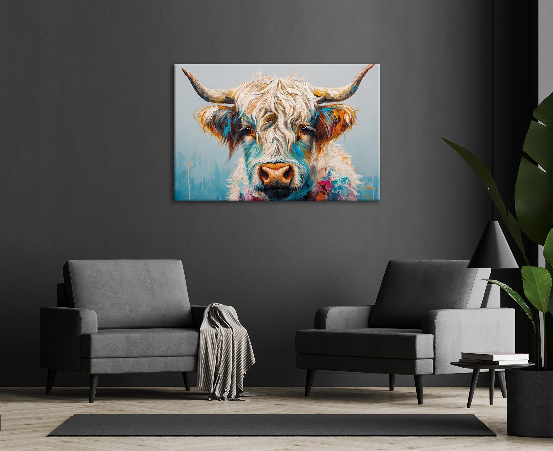 Bönninghoff Leinwandbild »Wandbild BUNTES HOCHLANDRIND 78x118 cm – Leinwandbild Keilrahmen Deko« Hochlandrind | Kuh | Kuhbilder 1 Stk. tlg. auf Keilrahmen gespannt