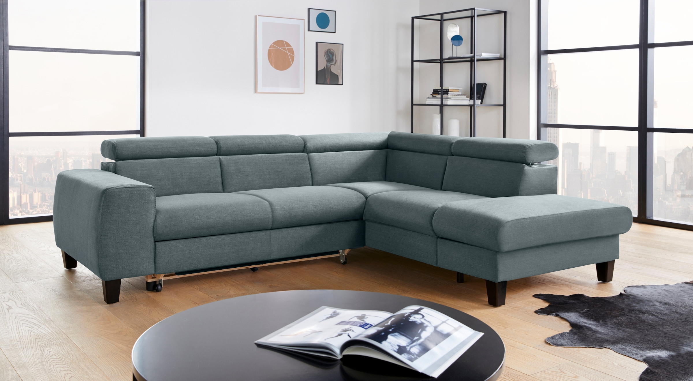 COTTA Polstergarnitur »Morven L-Form«, (Set), Set bestehend aus: Ecksofa mit Kopfteilverstellung & Hocker