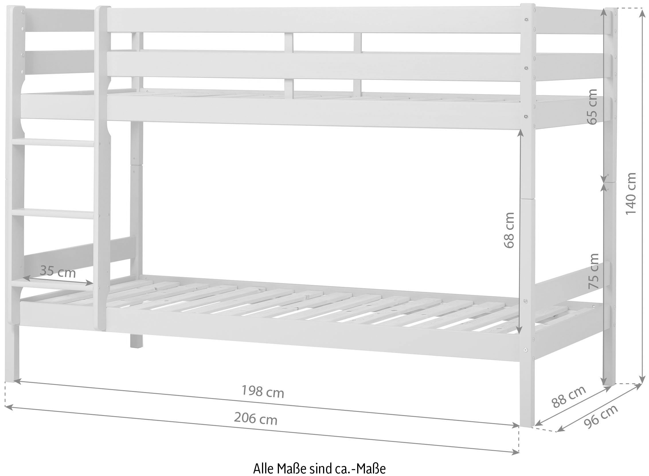 Hoppekids Etagenbett »ECO Comfort Kinderbett 90x200 oder 70x160 aus Massivholz in 4 Farben«, TÜV, FSC und Nordisches Umweltzeichen – wahlweise mit Matratzen