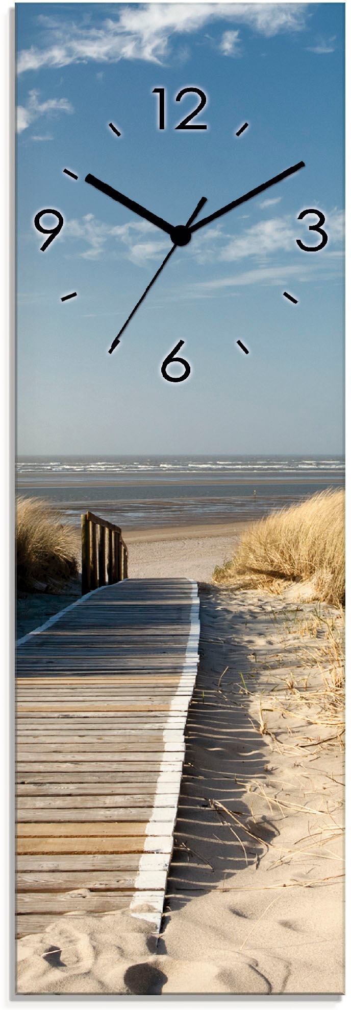 Image of Artland Wanduhr »Nordseestrand auf Langeoog - Steg«, lautlos, ohne Tickgeräusche, nicht tickend, geräuschlos - wählbar: Funkuhr o. Quarzuhr, moderne Uhr für Wohnzimmer, Küche etc. - Stil: modern bei Ackermann Versand Schweiz