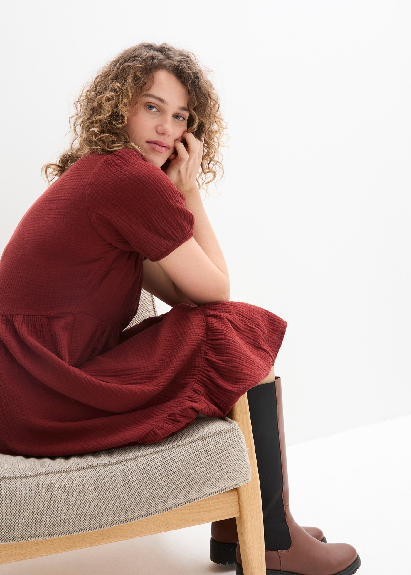 bonprix Robe en sweat für entspannten Look, Oversized-Kleid, aus Musselin, aus Baumwolle