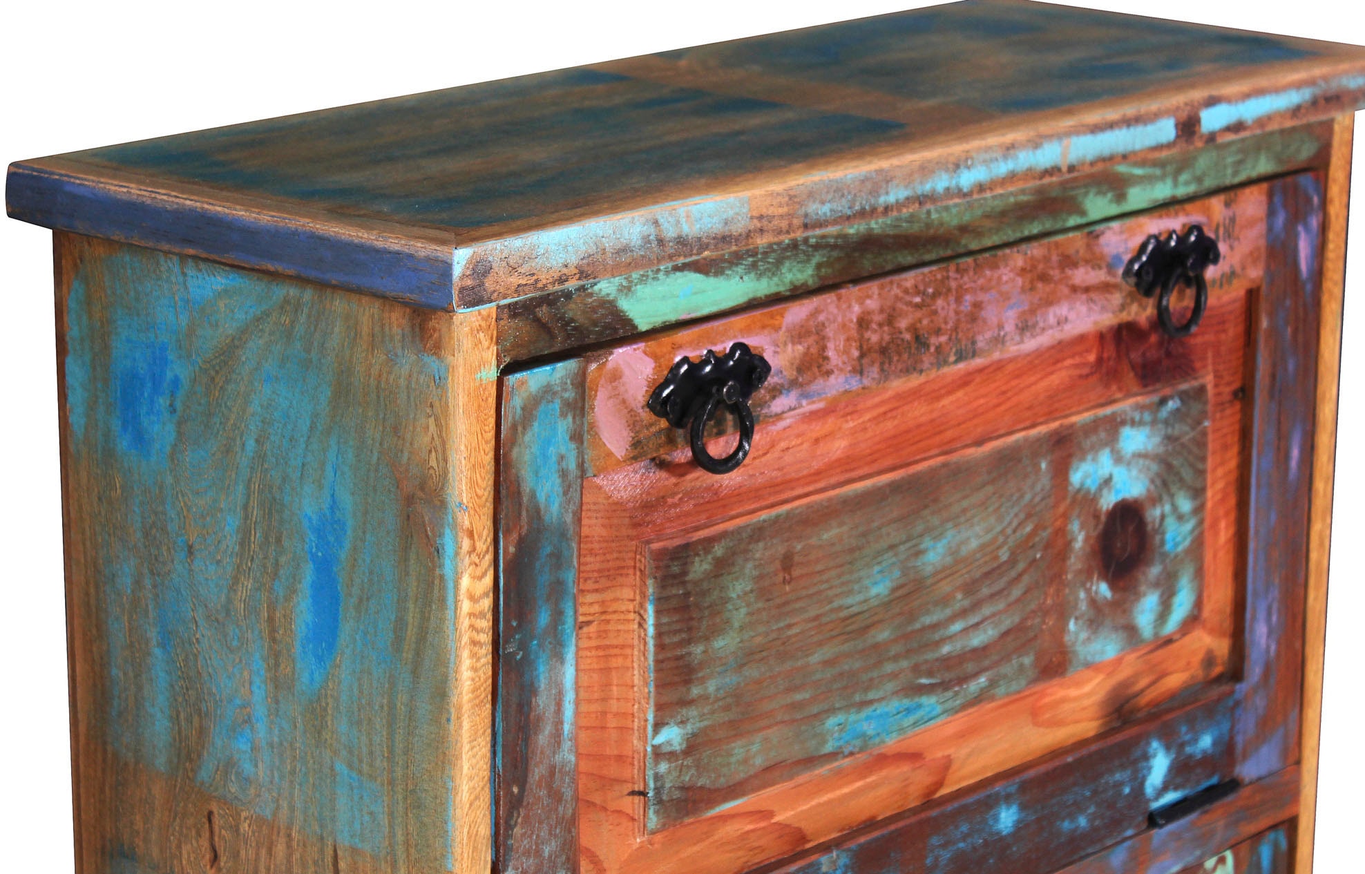 SIT Armoire à chaussures »Utrecht aus Altholz mit 3 Kippfächern für 15 Paar Schuhe« Bascule-chaussures en bois ancien peint multicolore style vintage