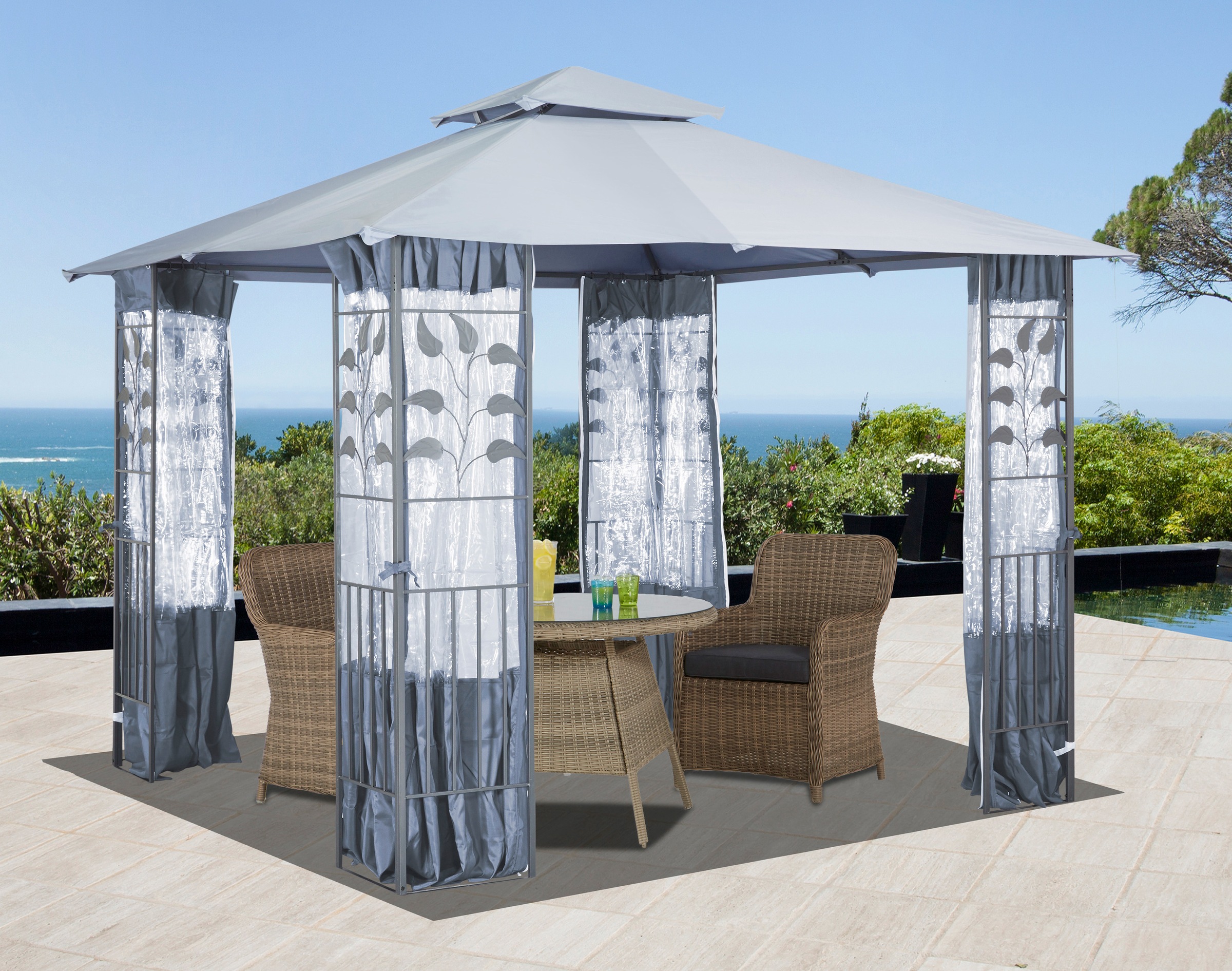 Seitenteile für Pavillon mit Fenster für Pavillon »Blätter«, grau