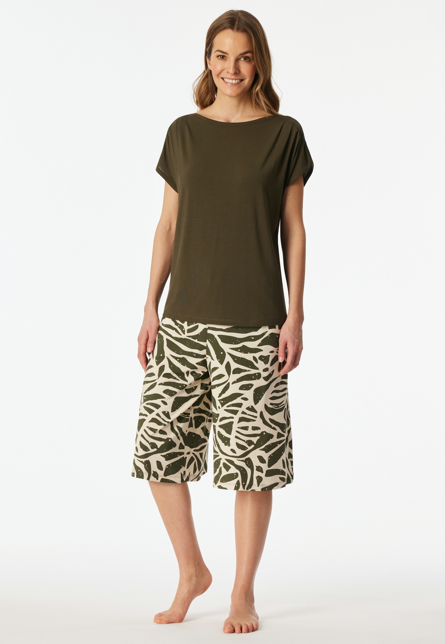 Image of Schiesser Pyjama "Selected Premium" 2 U-Boot-Ausschnitt, 3/4-lange Hose im Culotte-Schnitt