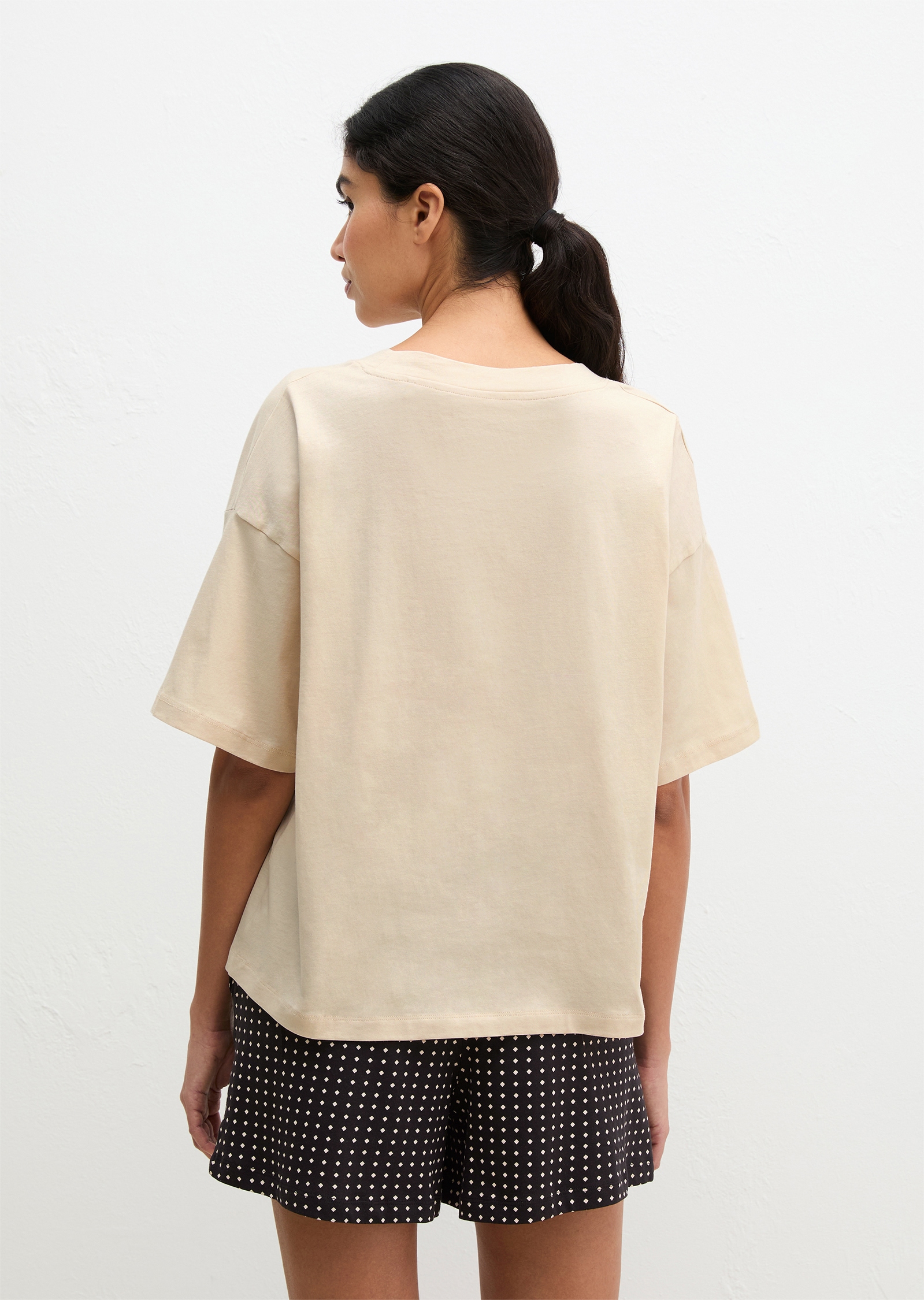 Marc O'Polo Shorty »Mix N Match Cotton« 2 pièces mit Rundhalsausschnitt und halbem Arm, Hose gepunktet