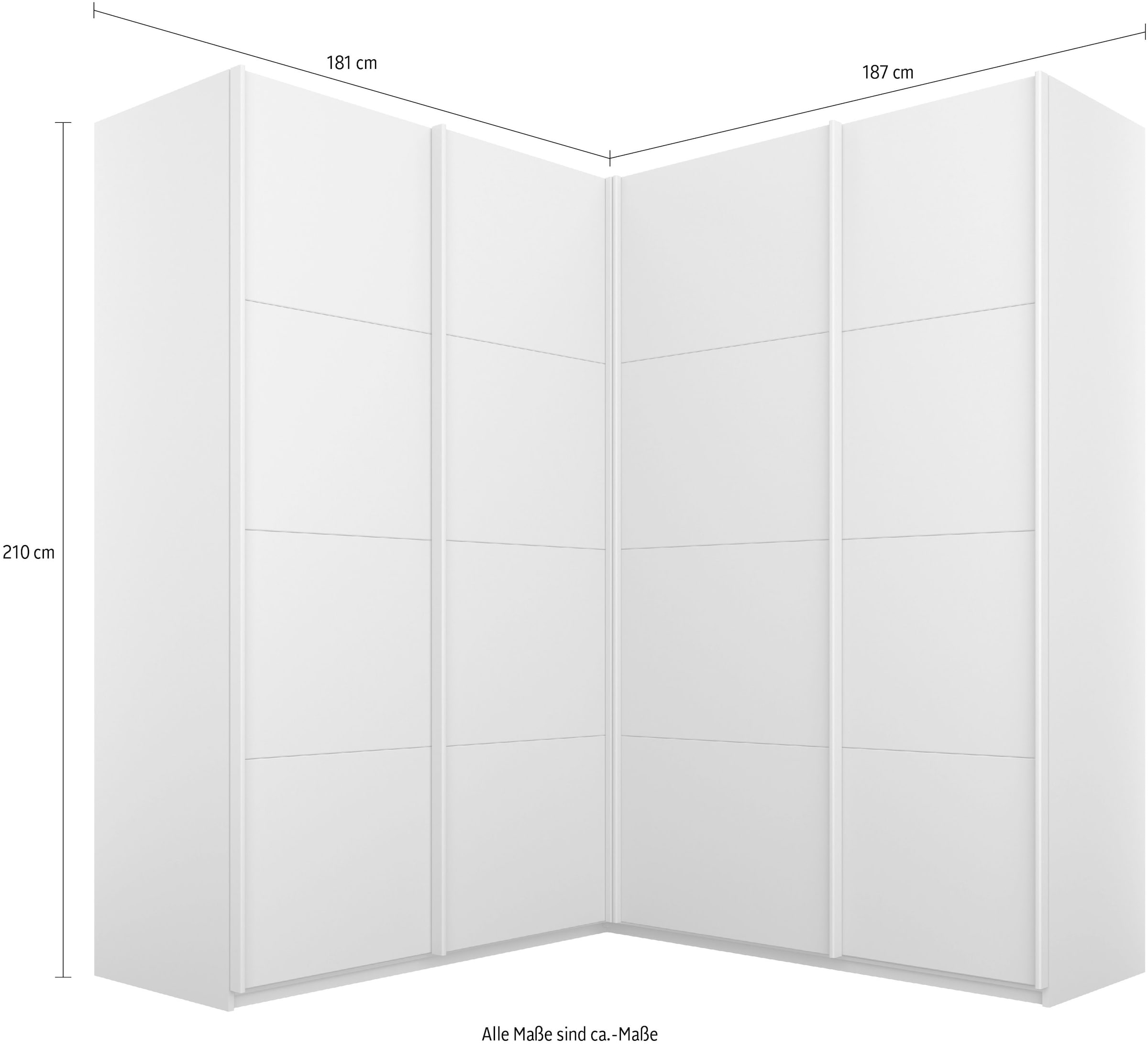 rauch Schwebetürenschrank »Kleiderschrank Garderobe Eckkleiderschrank QUADRA mit edler Glasfront« in den Höhen 210/229 cm, inkl. Soft-Close-Funktion,  grosser Eckschrank mit viel Stauraum, Mass 181x187 cm MADE IN GERMANY