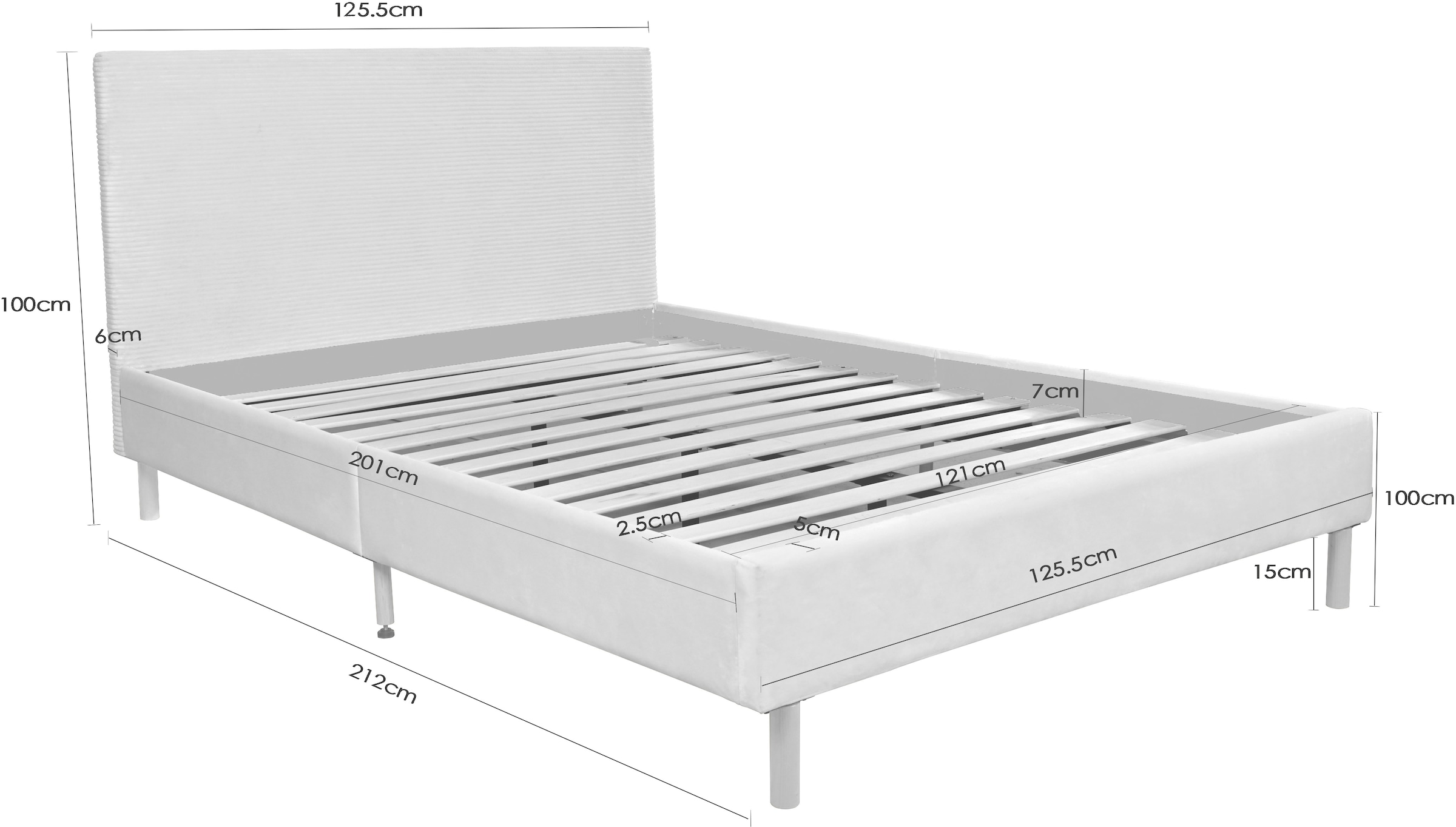 Home affaire Lit rembourré »Armandine inkl. Lattenrost« Kopfteil mit Cordbezug, erhältlich in den Breiten 140cm & 180cm