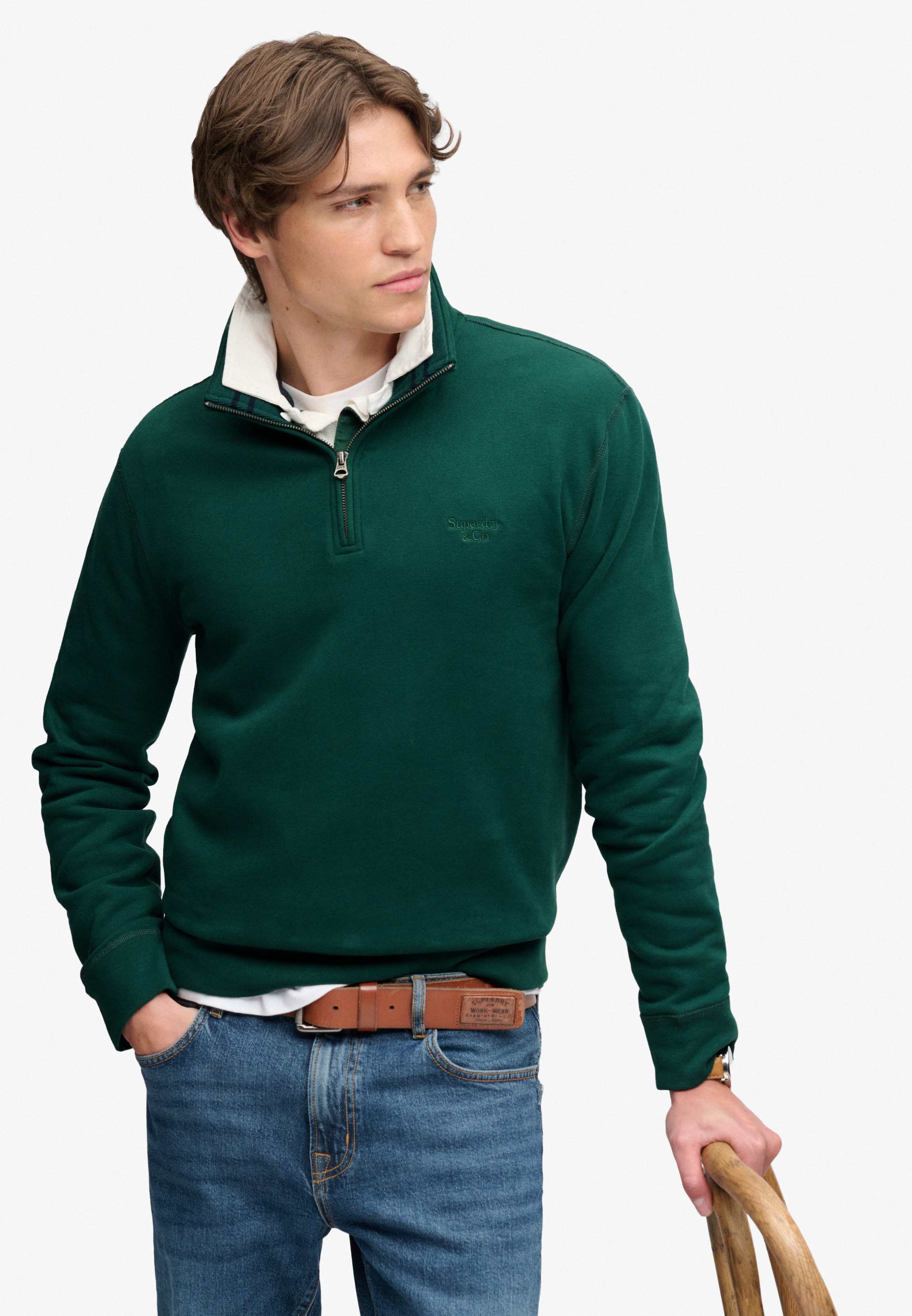 Superdry Sweat-shirt »ESSENTIAL SERIF LOGO HALF ZIP«, mélange de coton
