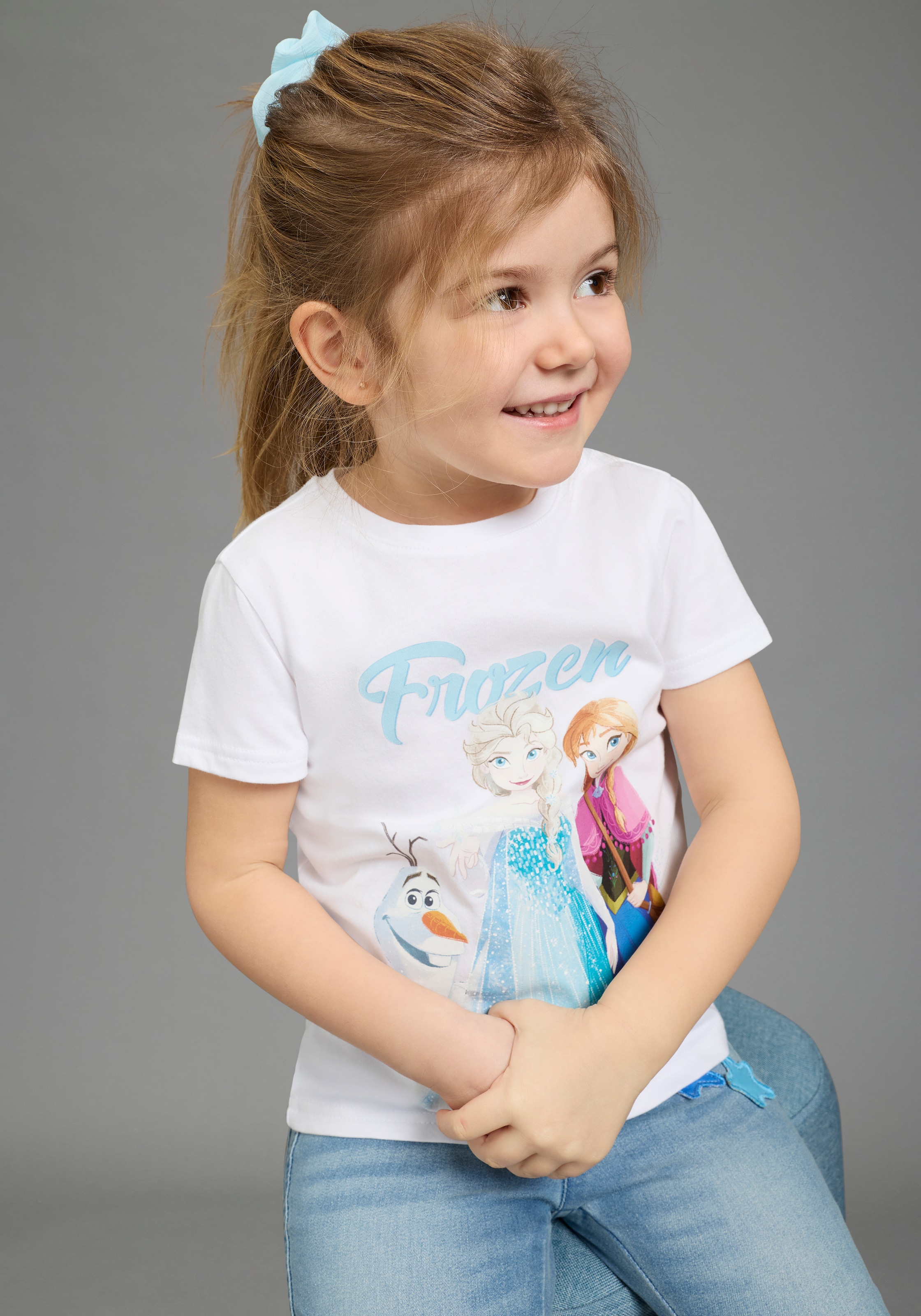 Image of KIDSWORLD T-Shirt "FROZEN: ELSA & ANNA - Disney Shirt" Kurzarm, Rundhalsausschnitt, bedrucktes Single Jersey