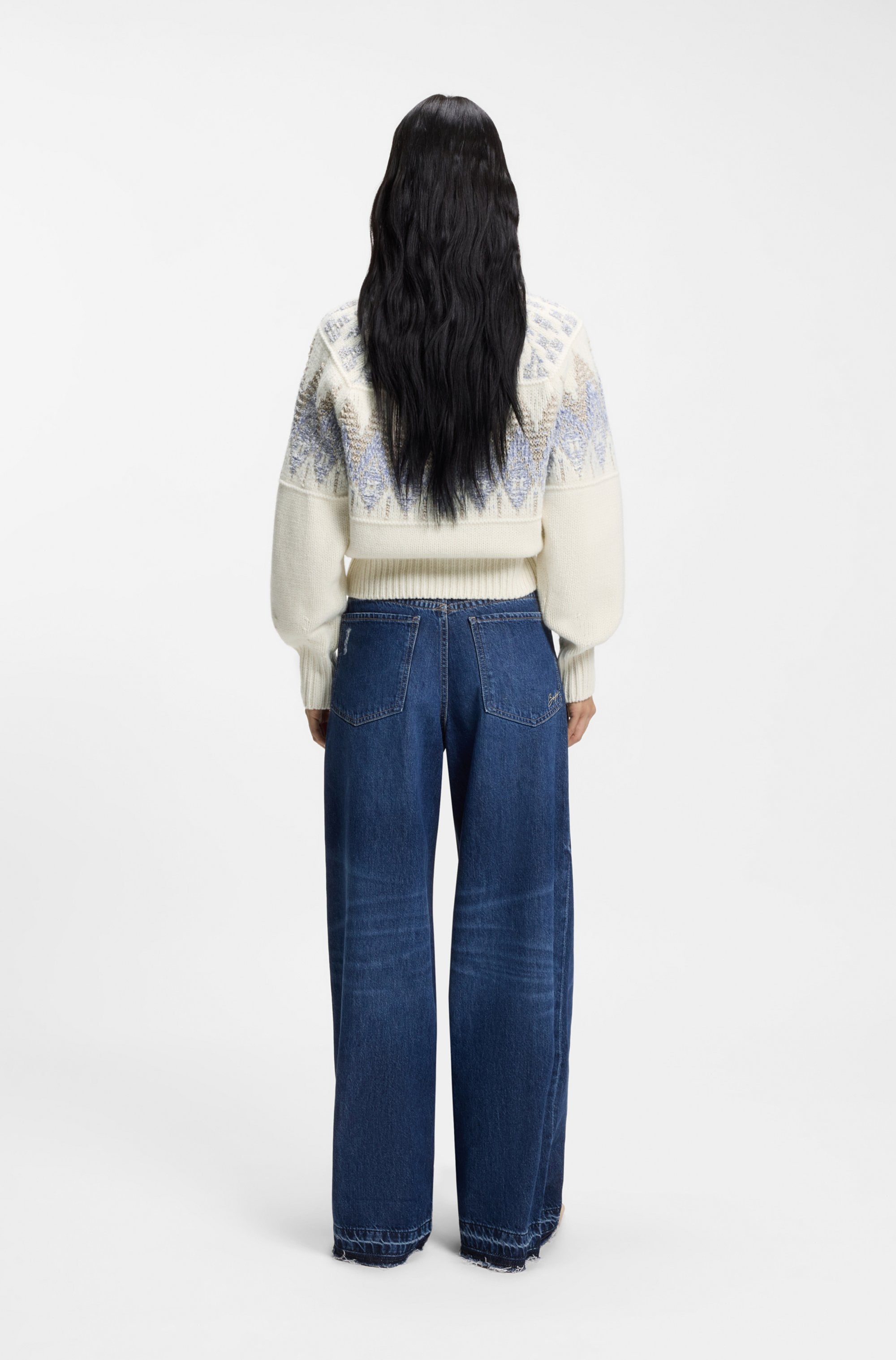 BOSS ORANGE Pull en tricot »Farombo Premium Damenmode« mit Jacqaurdmuster, Rundhalsform