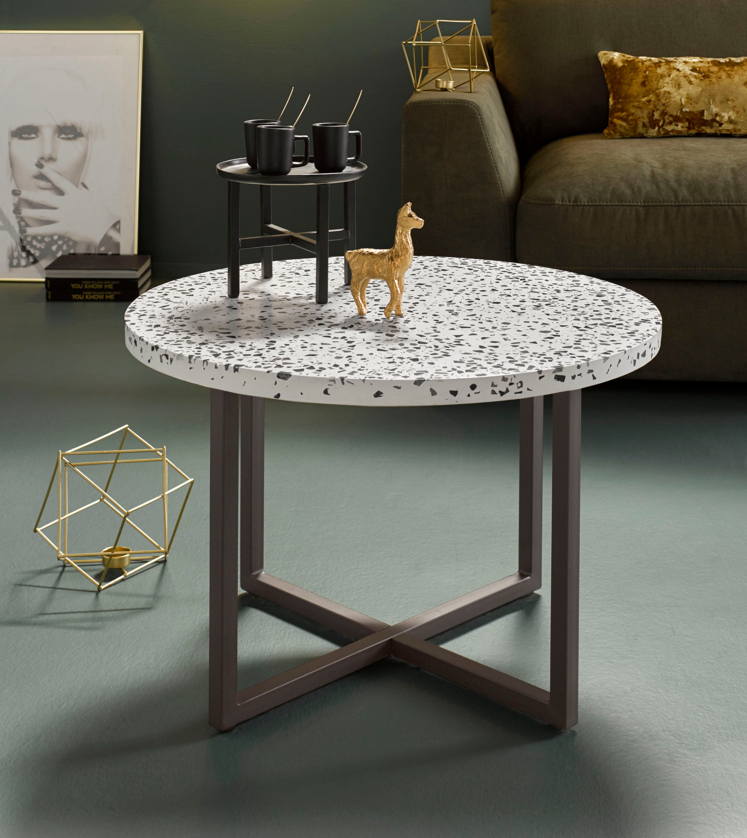 schönem Beistelltisch versandkostenfrei Terrazzo-Tischplatte »Steph«, und Metallgestell INOSIGN edler mit auf