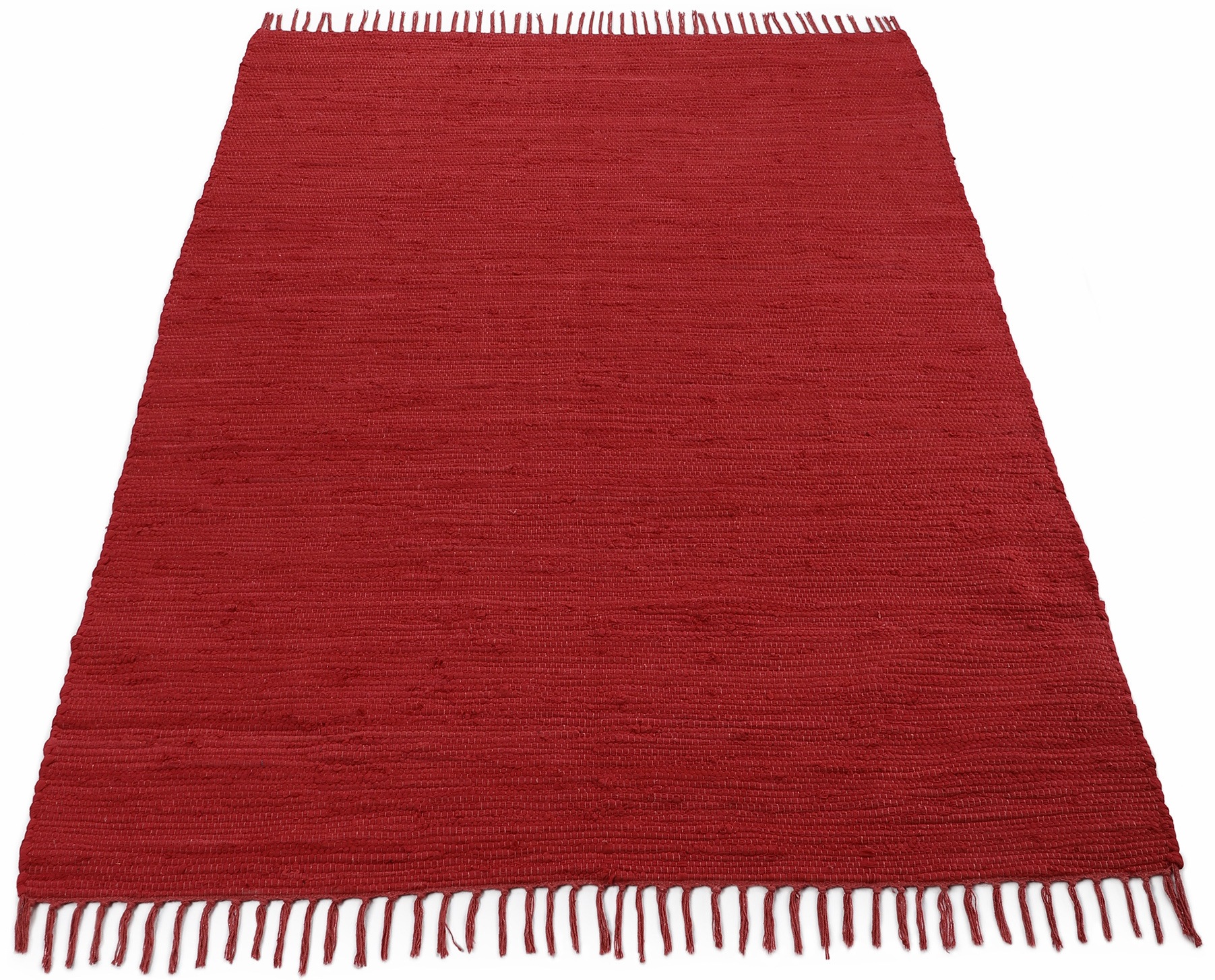 carpetfine Teppich »Kelim Chindi uni, auch als Läufer«, rechteckig, 5 mm Höhe, Wendeteppich, reine Baumwolle, handgewebt, Uni-Farben, mit Fransen