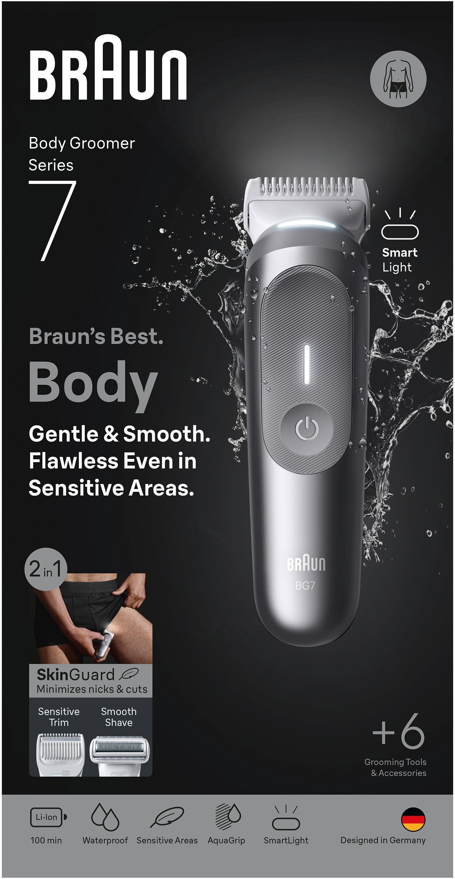 Braun Tondeuse à cheveux »Body Groomer BG7550« avec Smartlight & SkinGuard, 100 min batterie, étanche