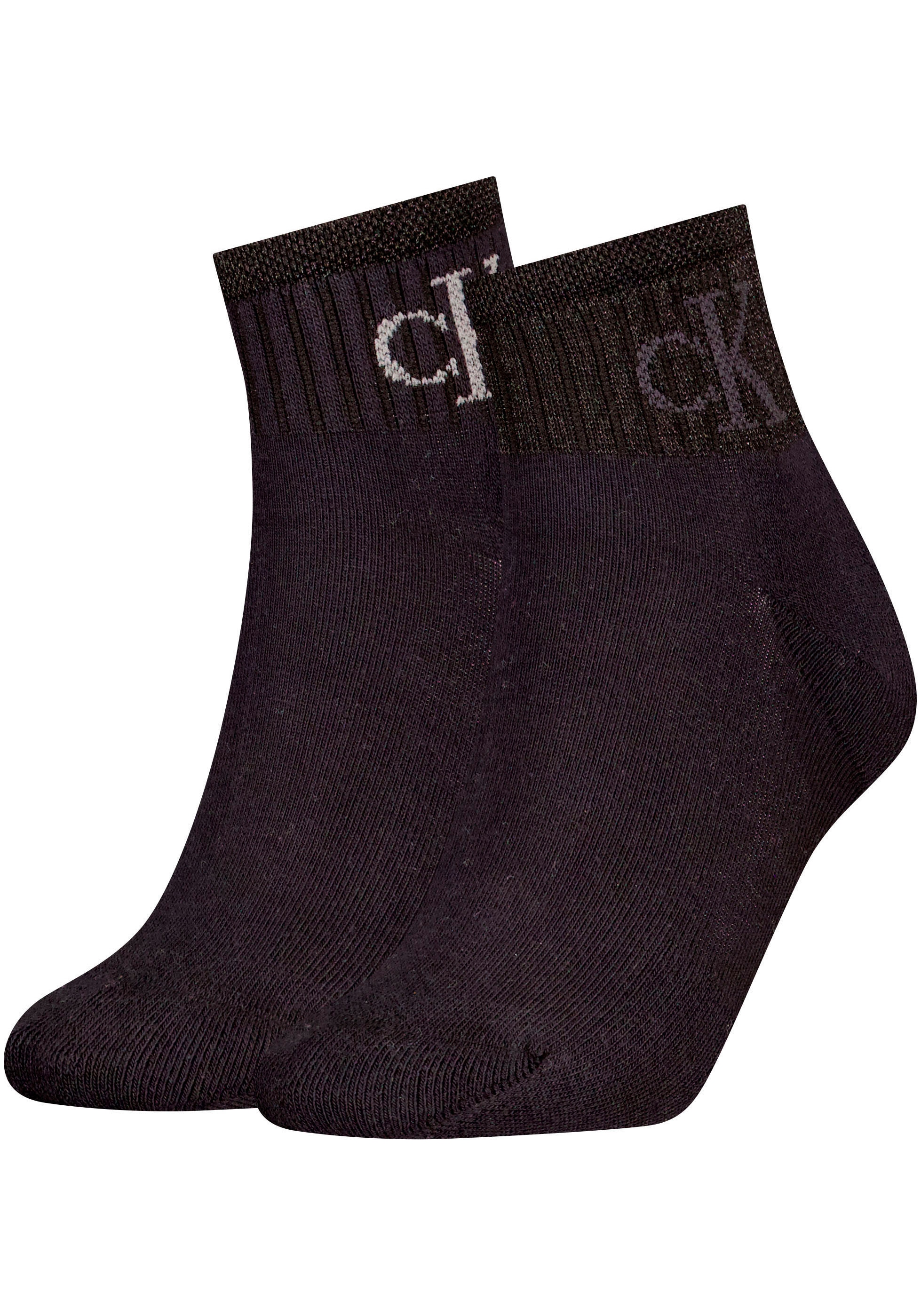 Image of Calvin Klein Jeans Socken "CKJ WOMEN QUARTER 2P GLOSSY RIB" 2 Paar tlg. mit dezentem Logo-Design