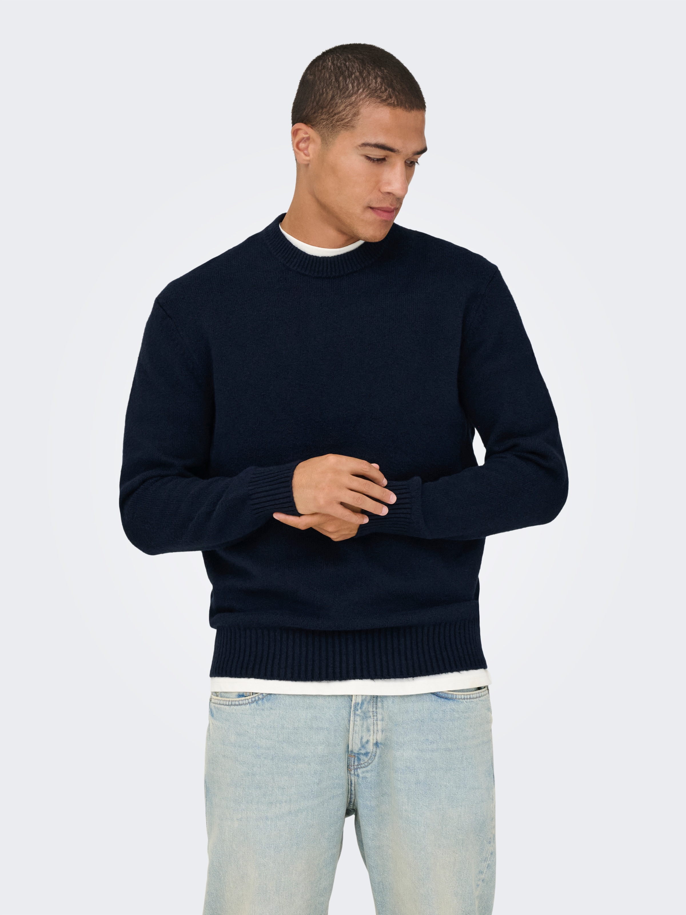 ONLY & SONS Pull à col rond »ONSJAMES RLX CREW KNIT« mélange coton, coupe décontractée