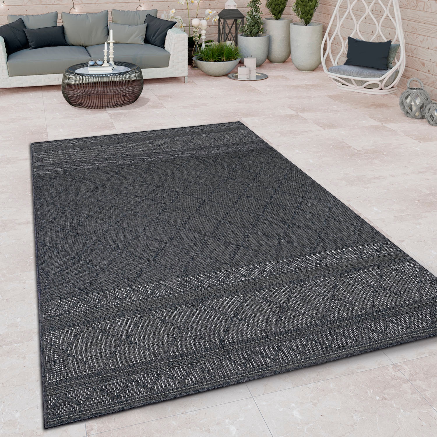 Paco Home Teppich »Vermont 191«, rechteckig, 4 mm Höhe, Flachgewebe, modernes Design mit Rauten, gesteift, Outdoor geeignet