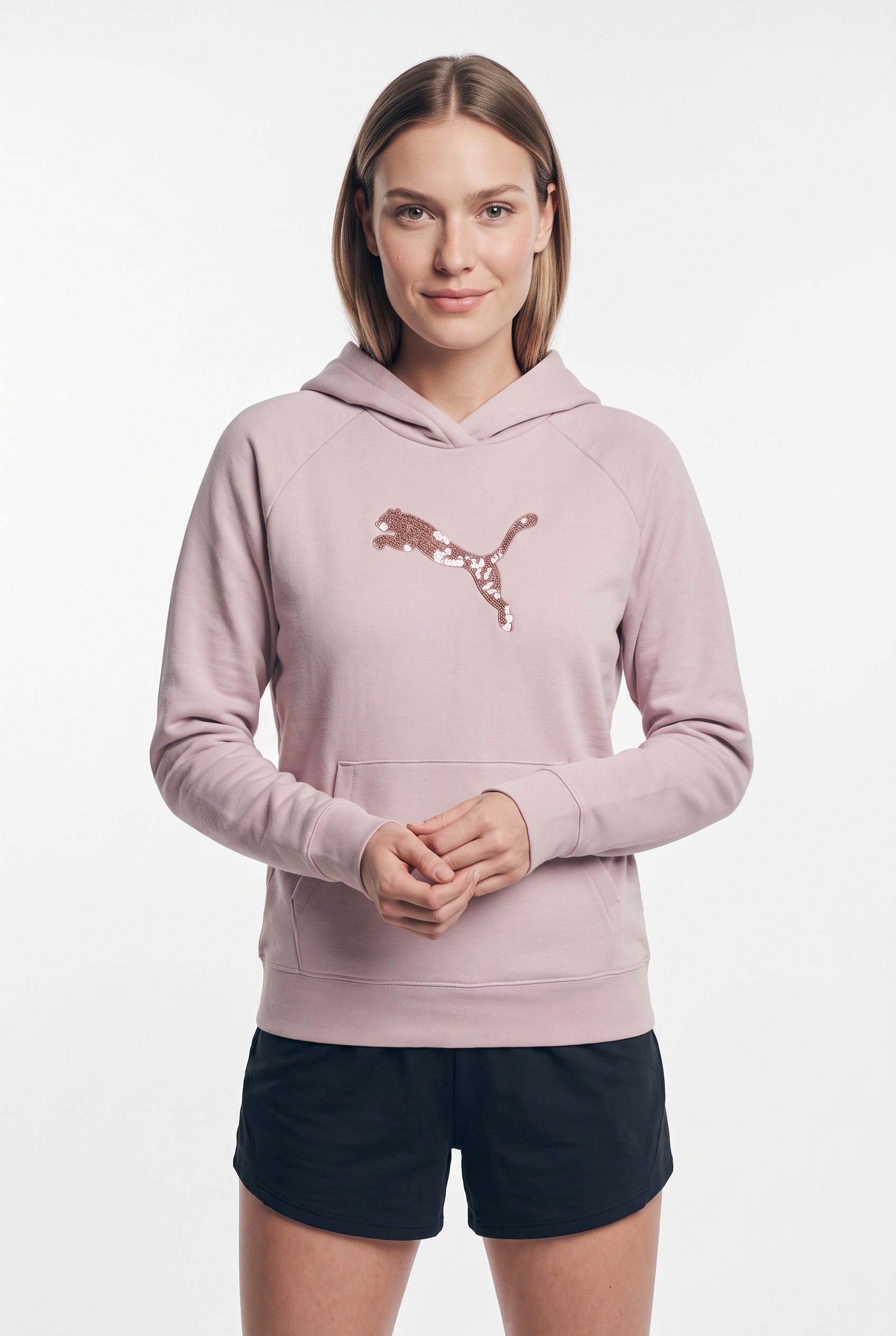 Image of PUMA Kapuzensweatshirt "ESS SEQUINS STANDARD HOODIE FL", mit Kapuze, in normaler Länge