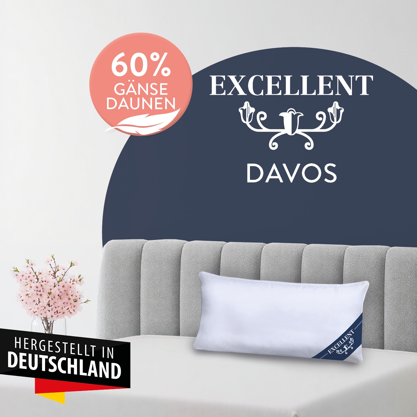 Excellent Oreiller à 3 compartiments »Davos Dreikammerkissen in den Grössen 40x80 und 80x80 cm erhältlich.« Füllung: 60 % duvet d'oie, 40 % plumes d'oie (compartiment extérieur) 1 cuis tlg. fabriqué en Allemagne, adapté aux allergiques