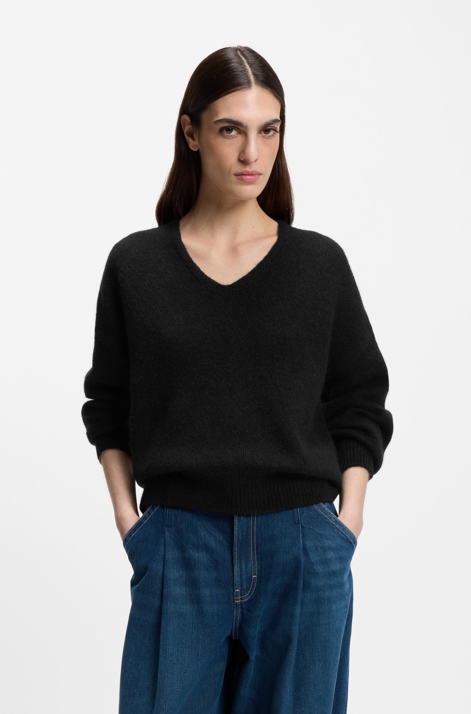 Image of BOSS ORANGE Strickpullover "Fondyssa Premium Damenmode" im Relaxed Fit, V-Ausschnitt