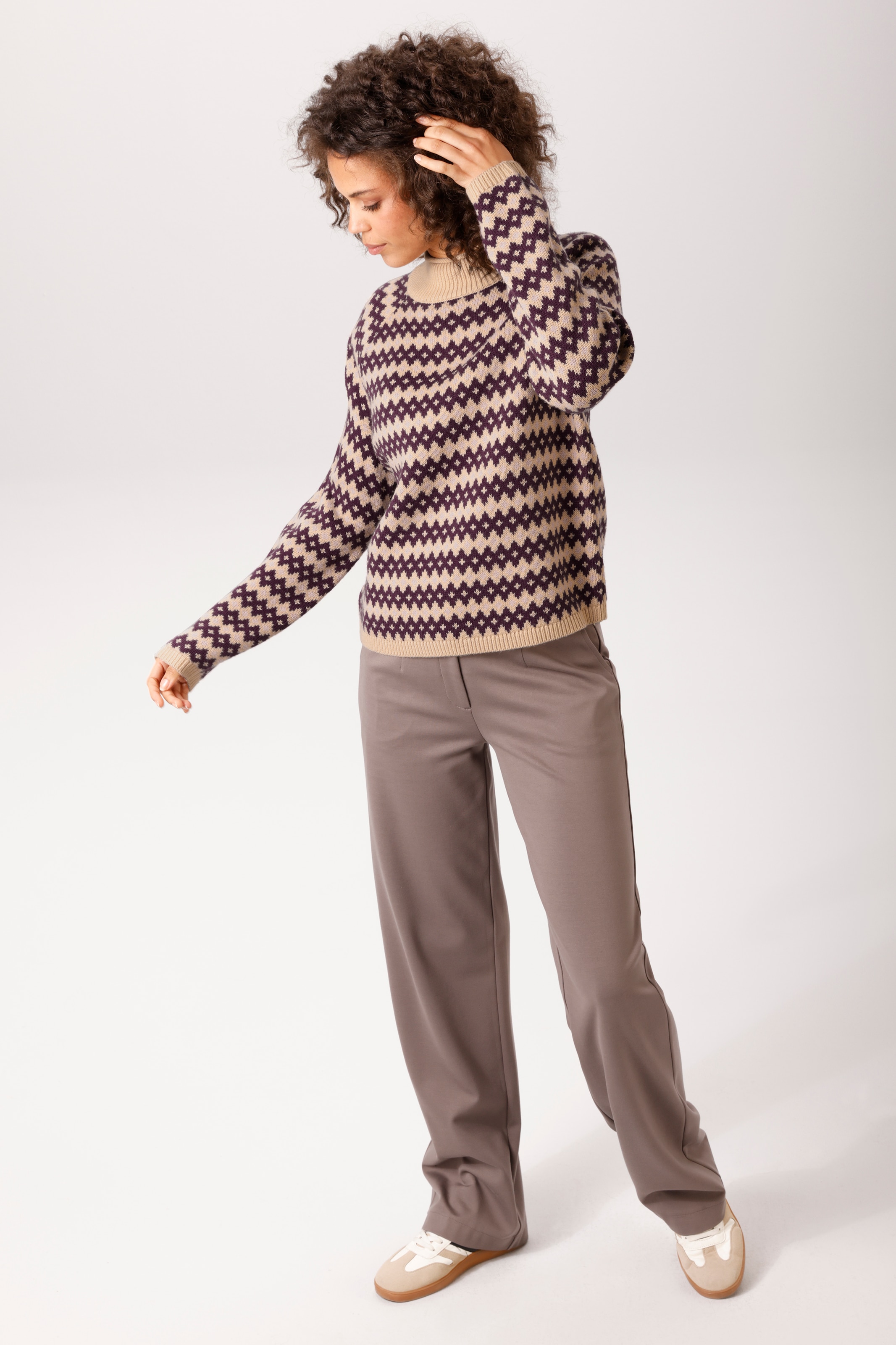 Aniston CASUAL Pull en tricot avec motif de losanges aux couleurs harmonieuses - NOUVELLE COLLECTION
