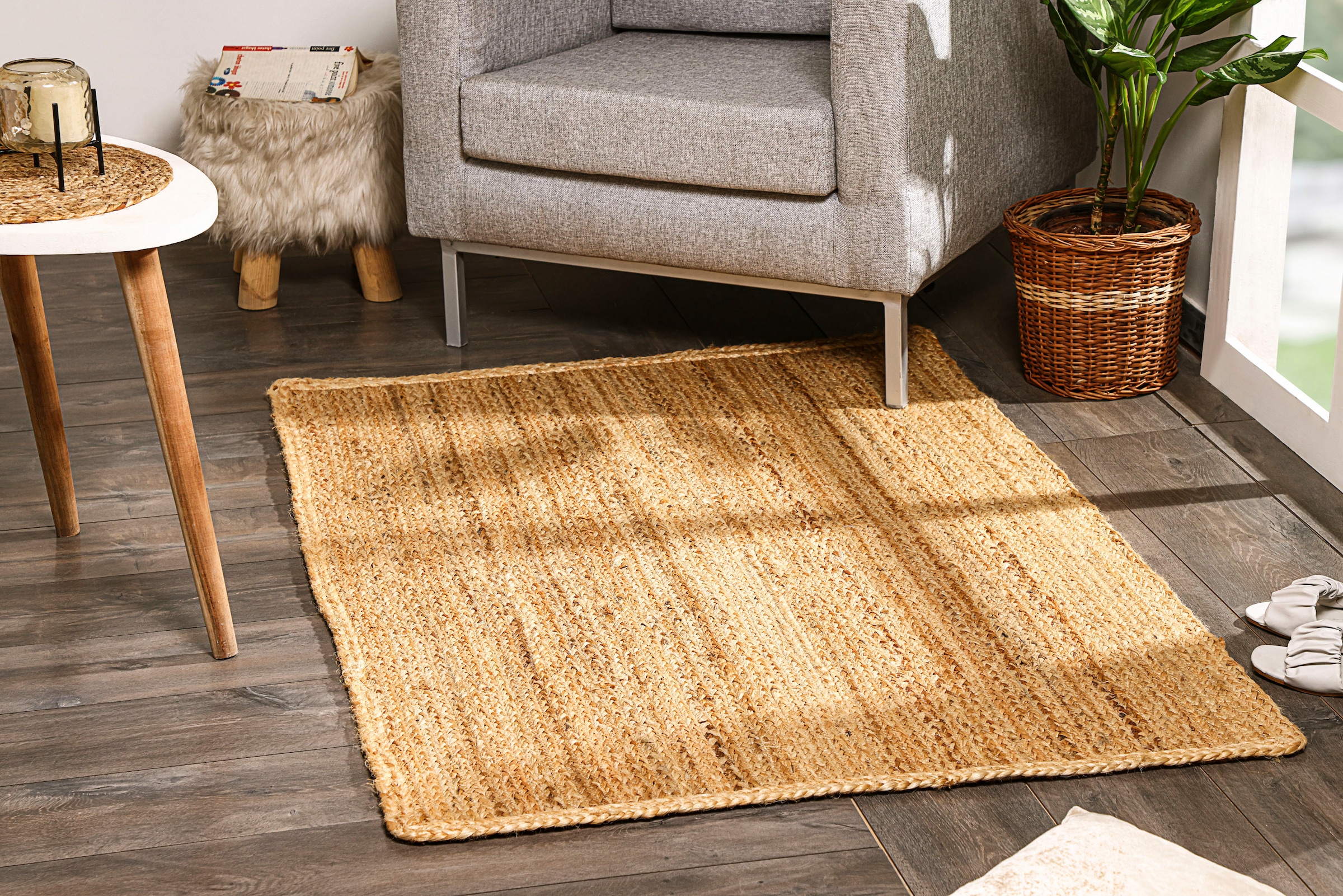 Myflair Möbel & Accessoires Teppich »Lola«, rechteckig, 10 mm Höhe, Juteteppich, Wendeteppich, handgeflochten, 100% Naturfaser, Boho-Style