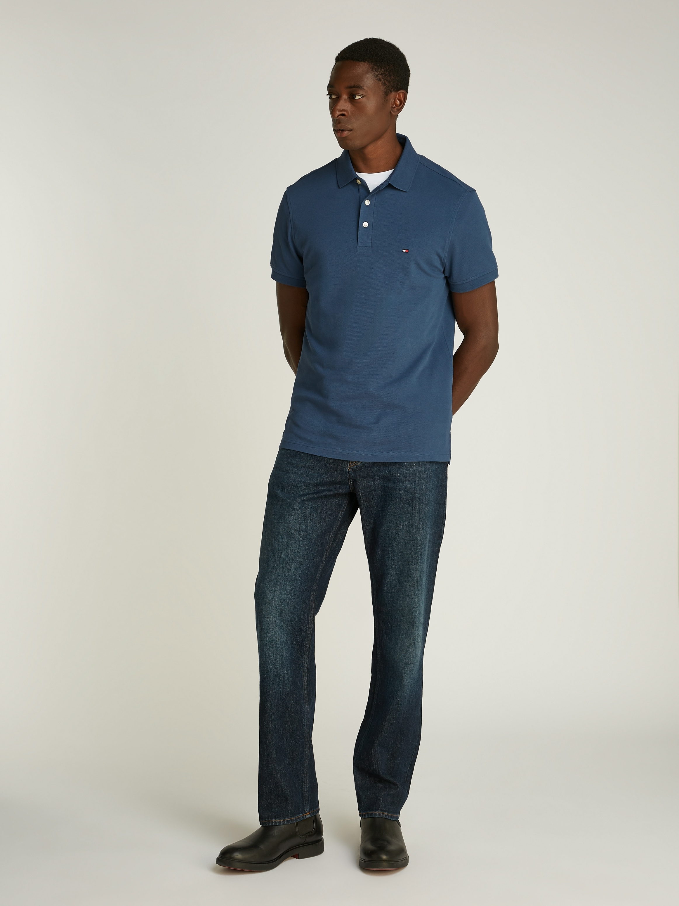Tommy Hilfiger Poloshirt »1985 SLIM POLO mit Piqué-Struktur und Stickerei«, meliert, casual, slim fit, Baumwollmix, Polokragen