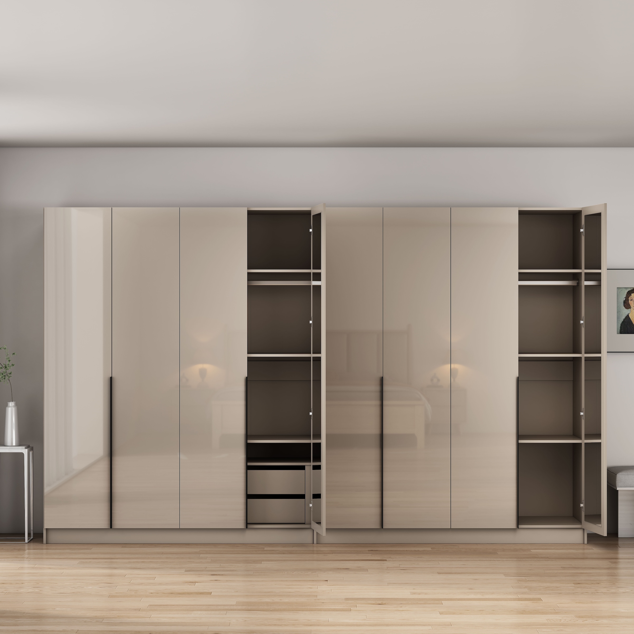 GOODproduct »Annor Schlafzimmerschrank Breite 323 cm hochglanz Schrank Garderobe« Armoire à portes battantes avec aménagement intérieur parfait - poignées de porte élégantes
