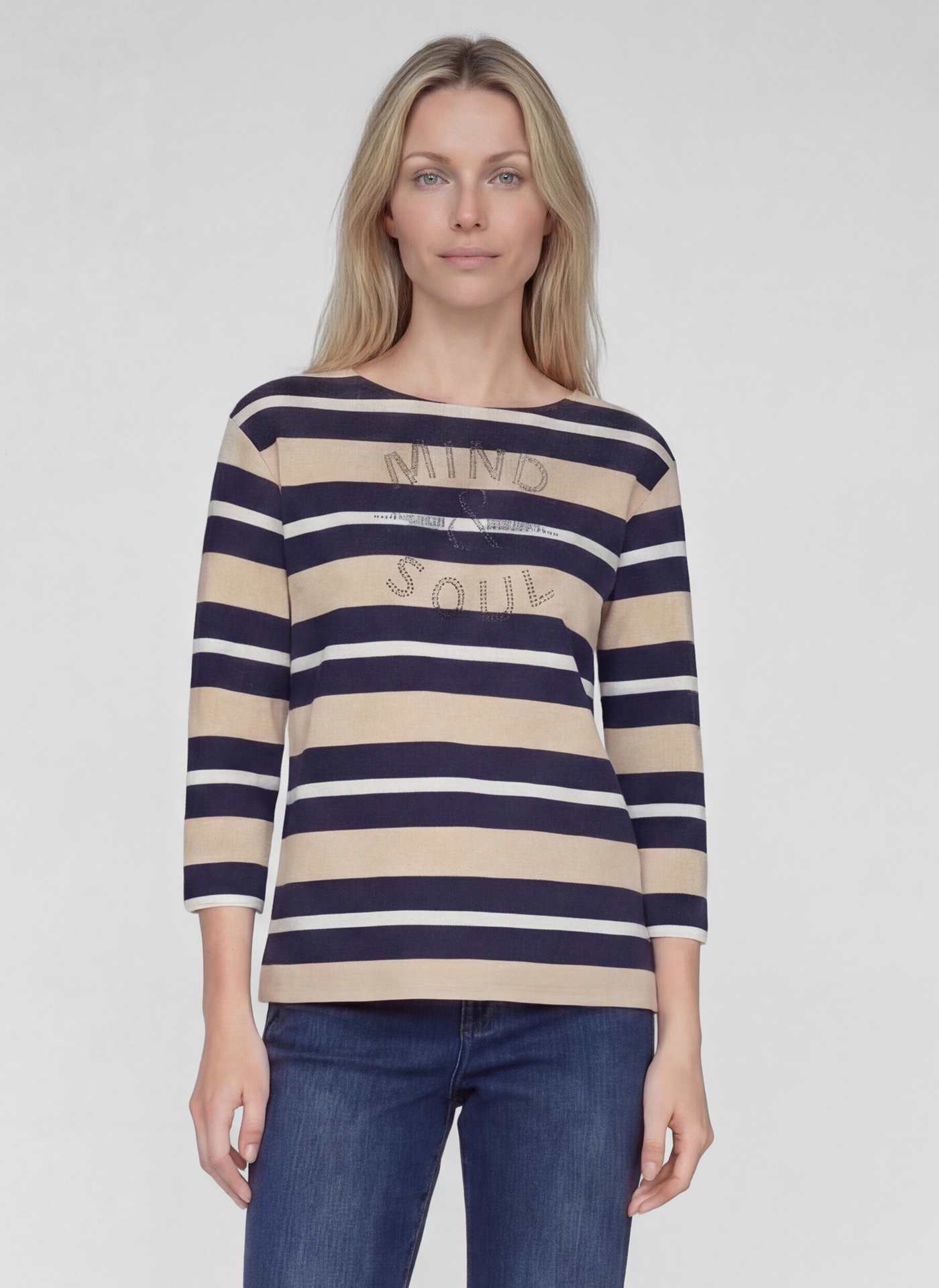 Image of Rabe 3/4-Arm-Shirt im Streifen-Look und mit Glitzersteinen