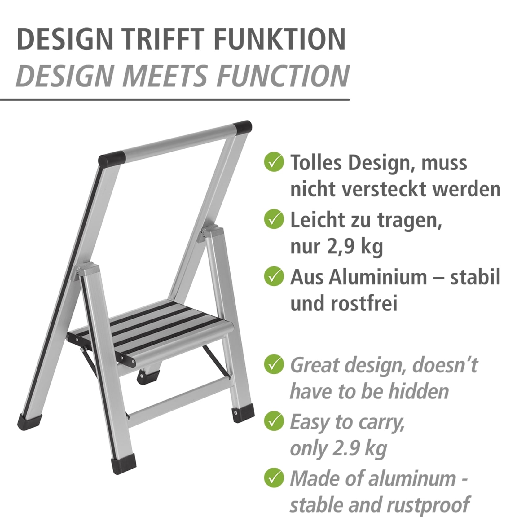 WENKO Trittleiter »Modell Alu-Design«, Klapptritt Leiter, rutschsichere XXL-Stufen, klappbar, bis 150 kg