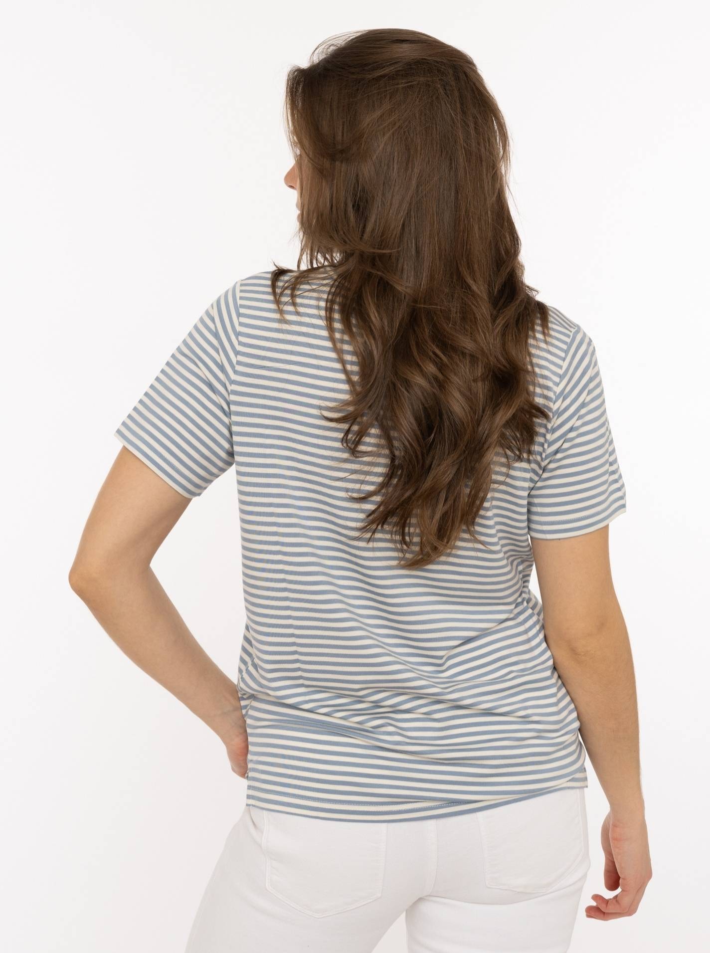 Zwillingsherz T-Shirt »"Heimatgefühl"« V-Neck, gestreift, kleines Motiv gestickt mit Anker