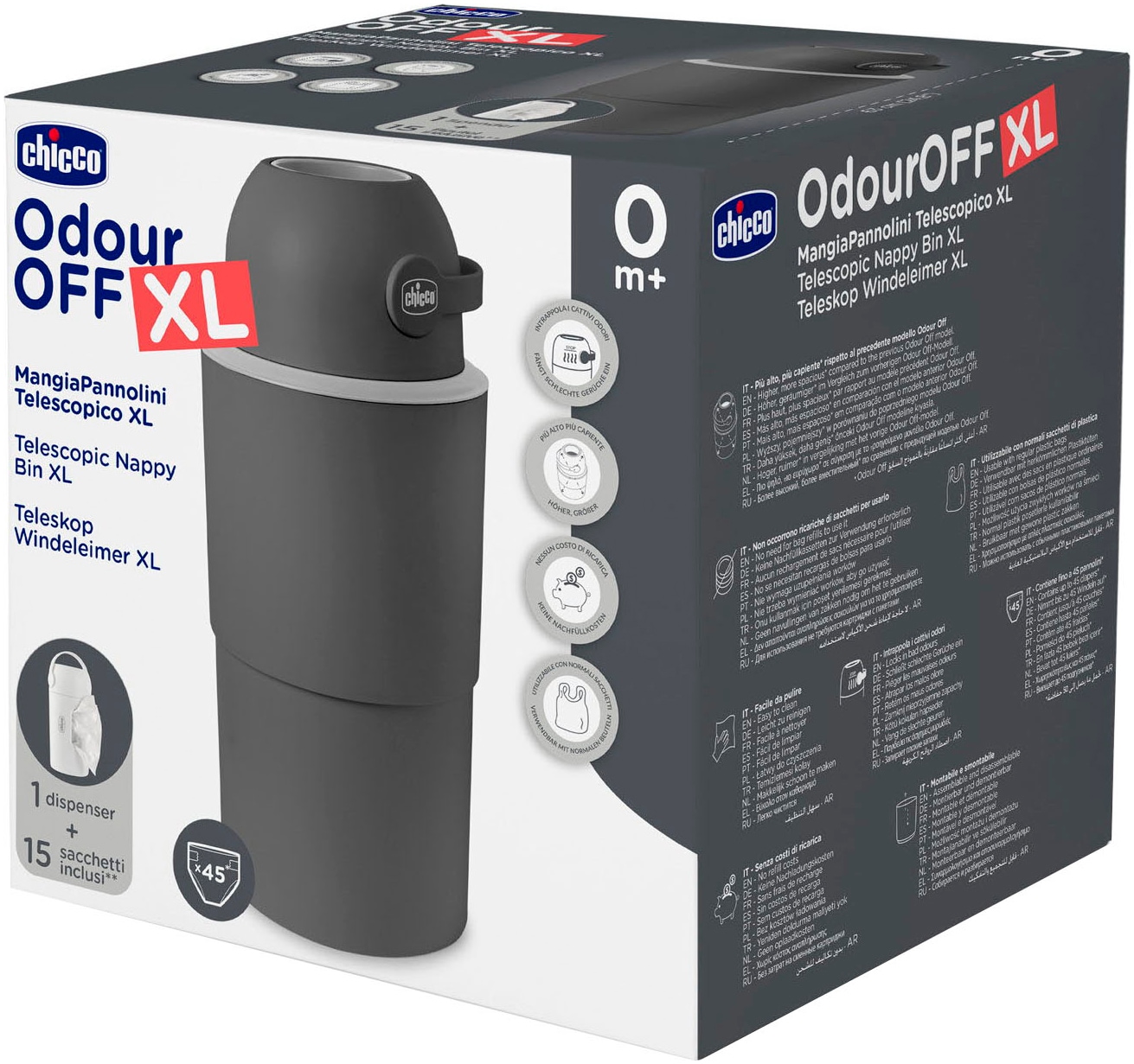 Chicco Seau à couches »Teleskop, Odour off XL« inklusive 1 Pck. Müllbeutel Odour Off und einem Müllbeutelspender