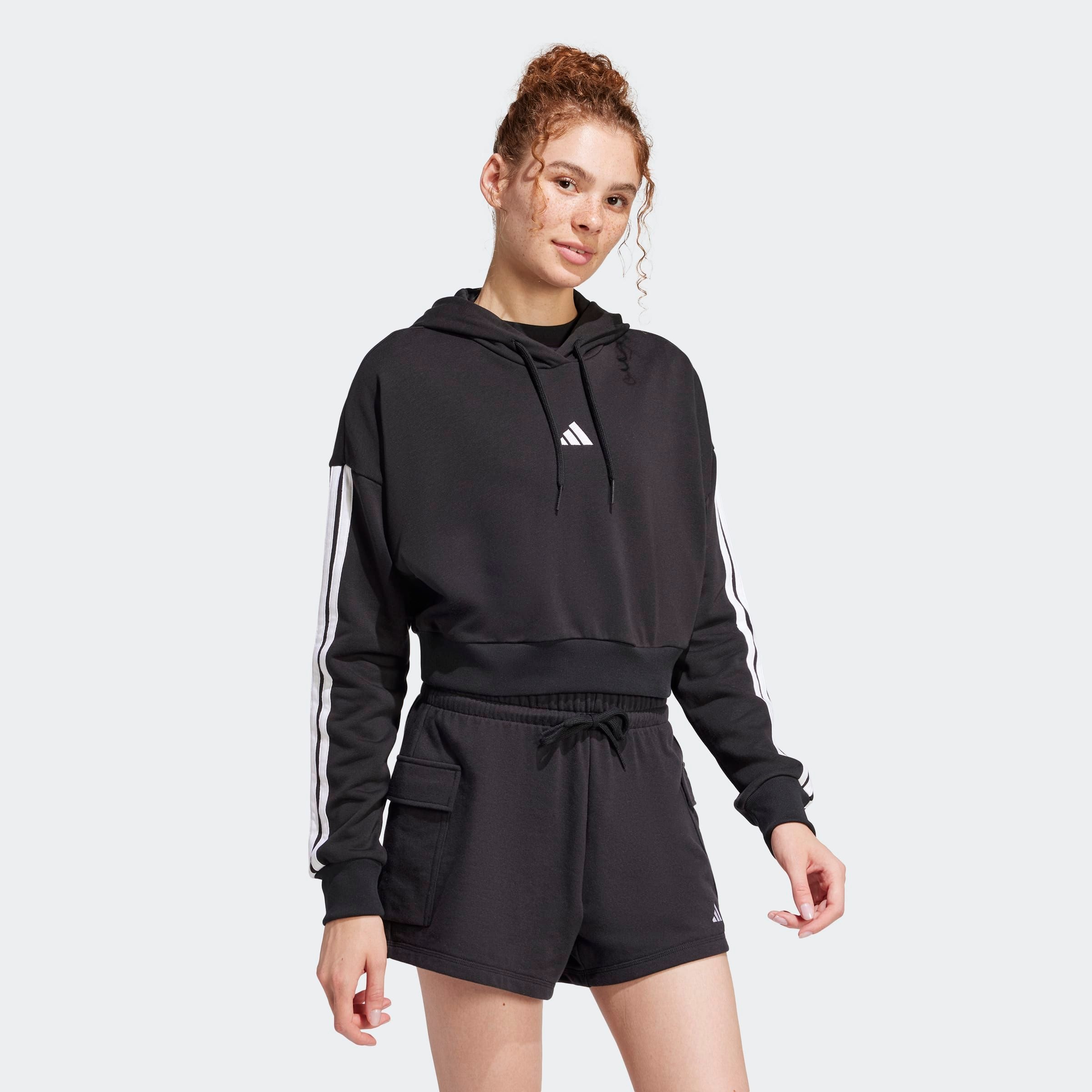 Image of adidas Sportswear Kapuzensweatshirt "ESSENTIALS 3-STREIFEN FRENCH TERRY CROP HOODIE"