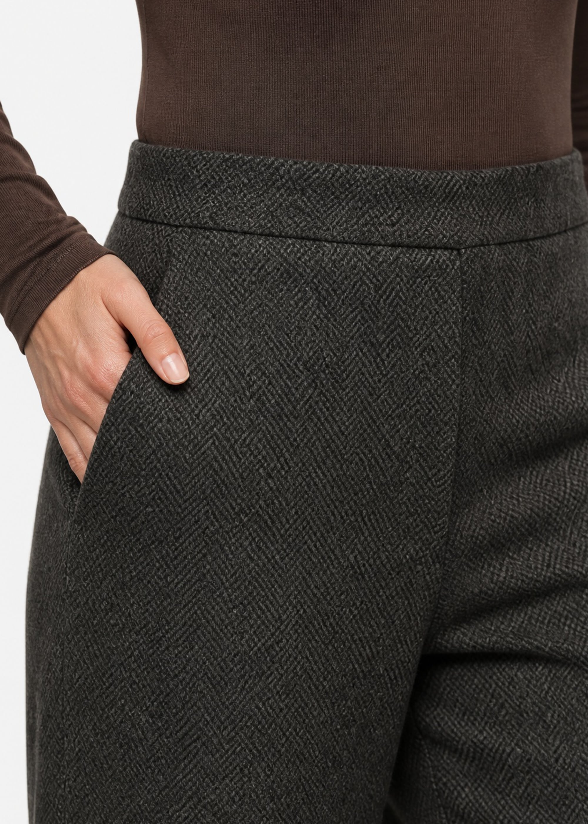 Stehmann Schlupfhose  mit Fischgrätmuster und weitem Bein / Stretch