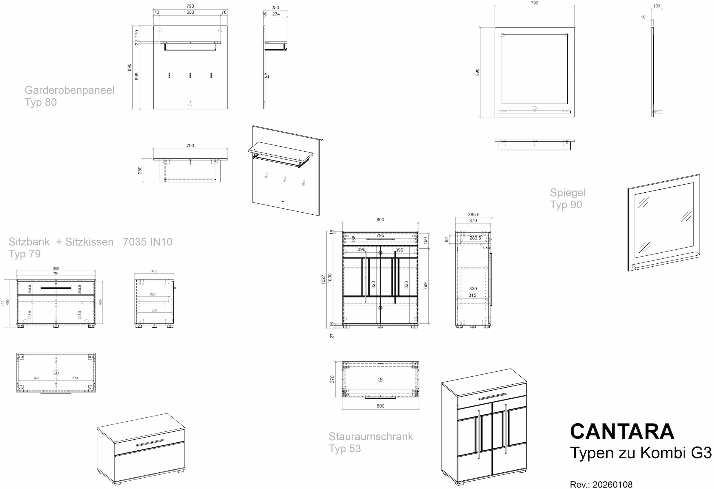 Home affaire Garderoben-Set »Cantara, moderne Garderobe, Komplettset mit viel Stauraum« Komplett-Set, 4 Stk. tlg.