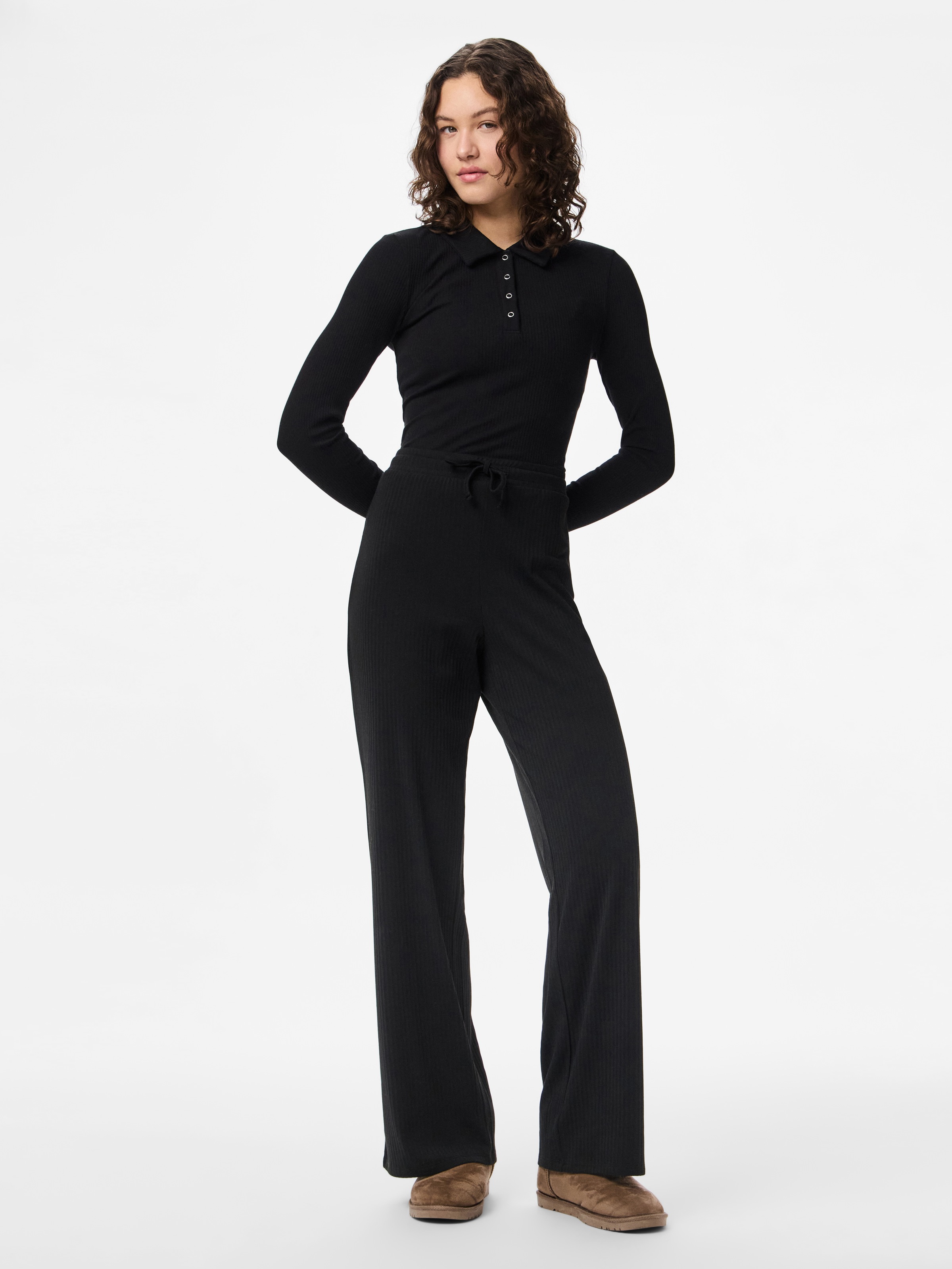 pieces Pantalon en jersey »PCLAYA MW WIDE PANTS JRS NOOS«  mélange de matériaux, coupe régulière