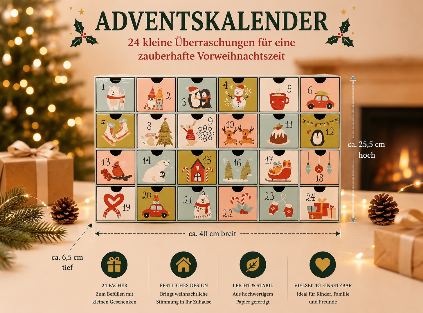 GOODproduct Adventskalender »für die täglichen Überraschungen in der Vorweihnachtszeit« Es liegt keine Altersempfehlung vor mit süssen, kindlichen Motiven auf den unbefüllten Schubladen