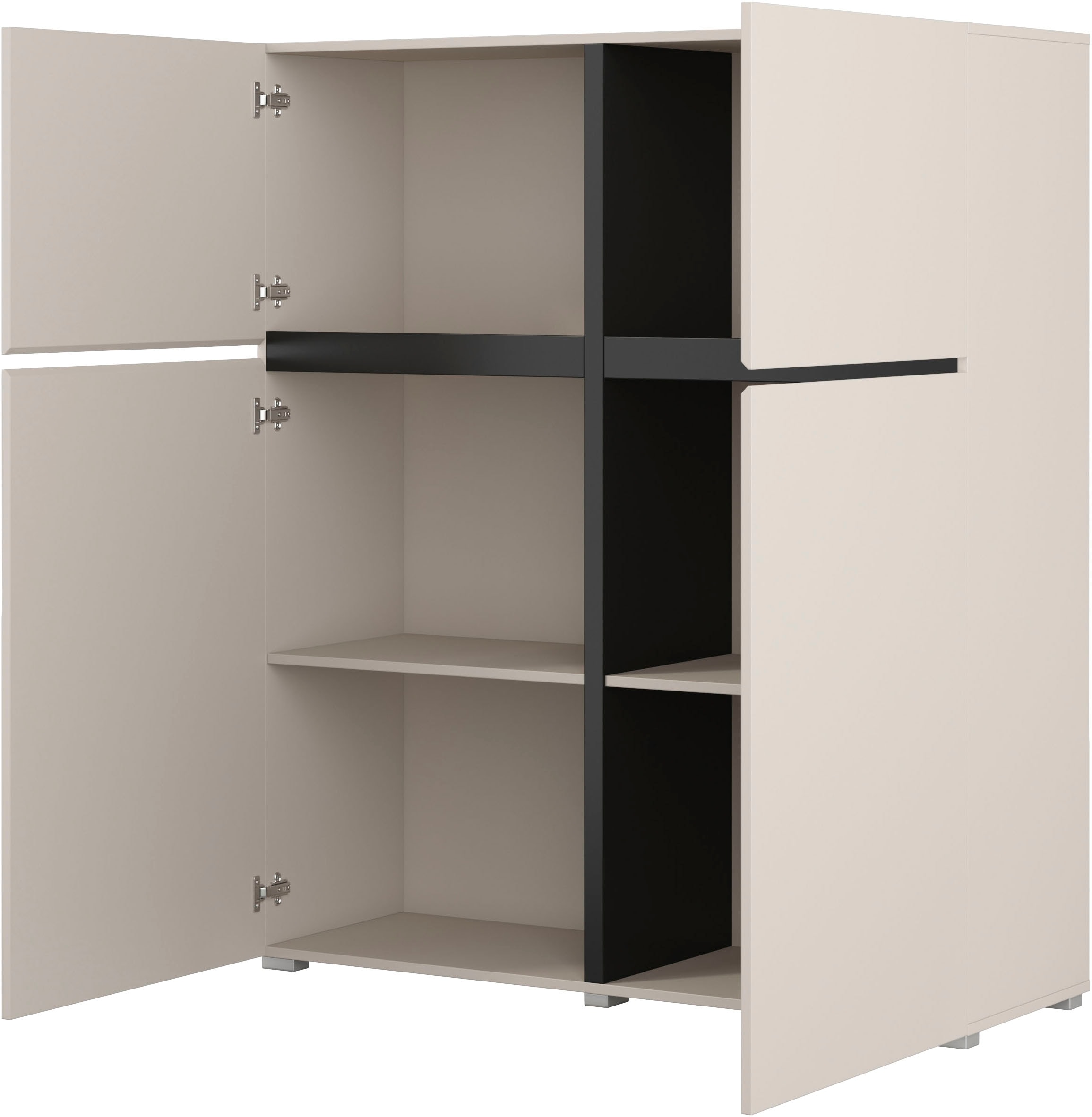 GOODproduct Hochkommode »Cross,Breite 119,5 cm, moderne grifflose Hochkommode mit 4 Türen« Hochschrank mit viel Stauraum, Einlegeböden verstellbar