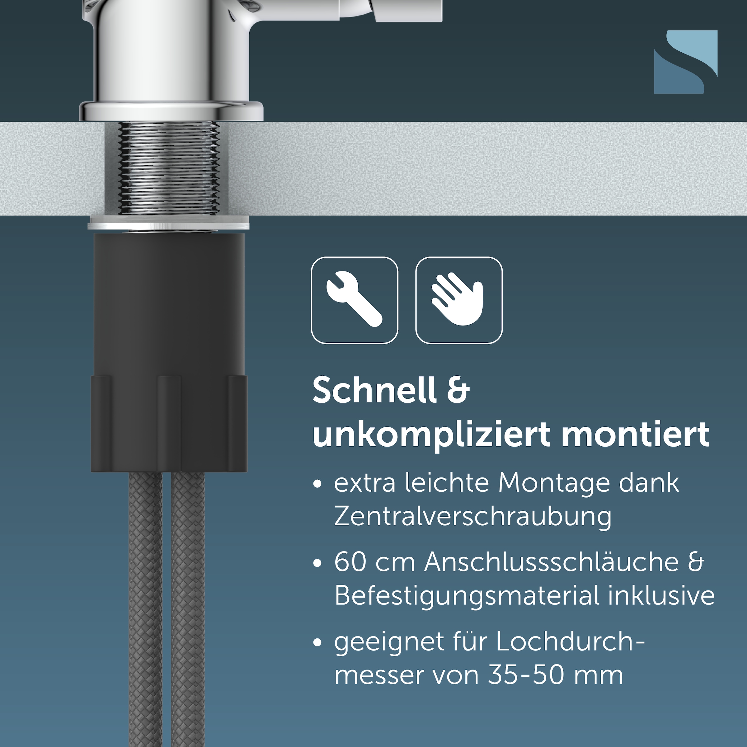 Schütte Robinet d'évier »RIO Schütte« robinet de cuisine, forme en L, acier inoxydable, démarrage à froid, pivotant, acier inoxydable