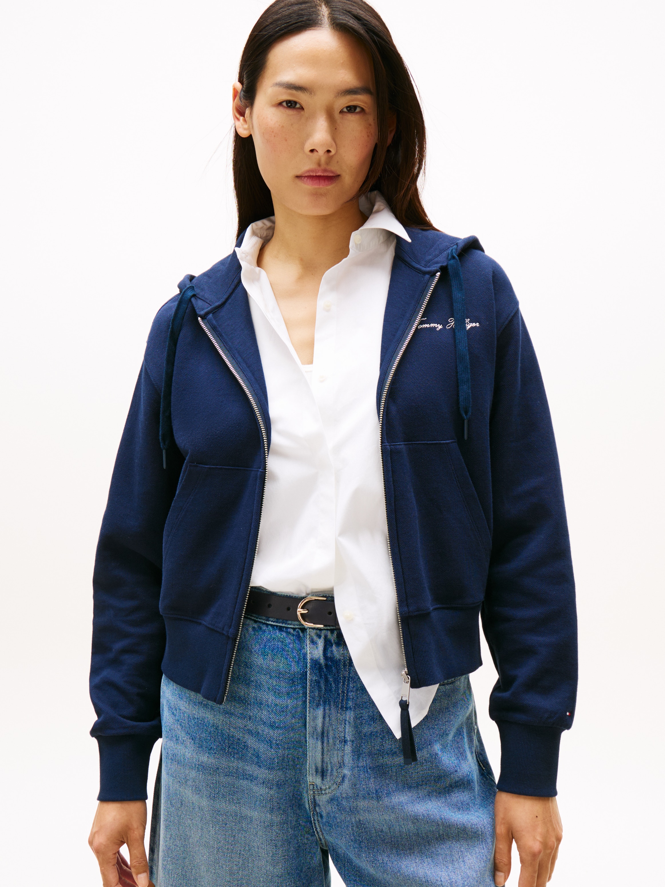 Image of Tommy Hilfiger Sweatjacke "SCRIPT REG PIQUE ZIP-UP HOODIE" mit Tommy Hilfiger Script Logo-Schriftzug
