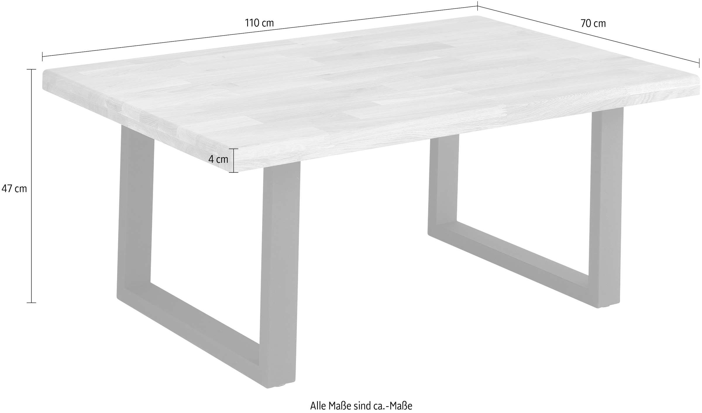 Stolkom Couchtisch »Chris Wohnzimmertisch Eiche Massivholz, BxHxT 110x47x70 cm« Gerade Kante, Industrial Style Eiche Massivholz