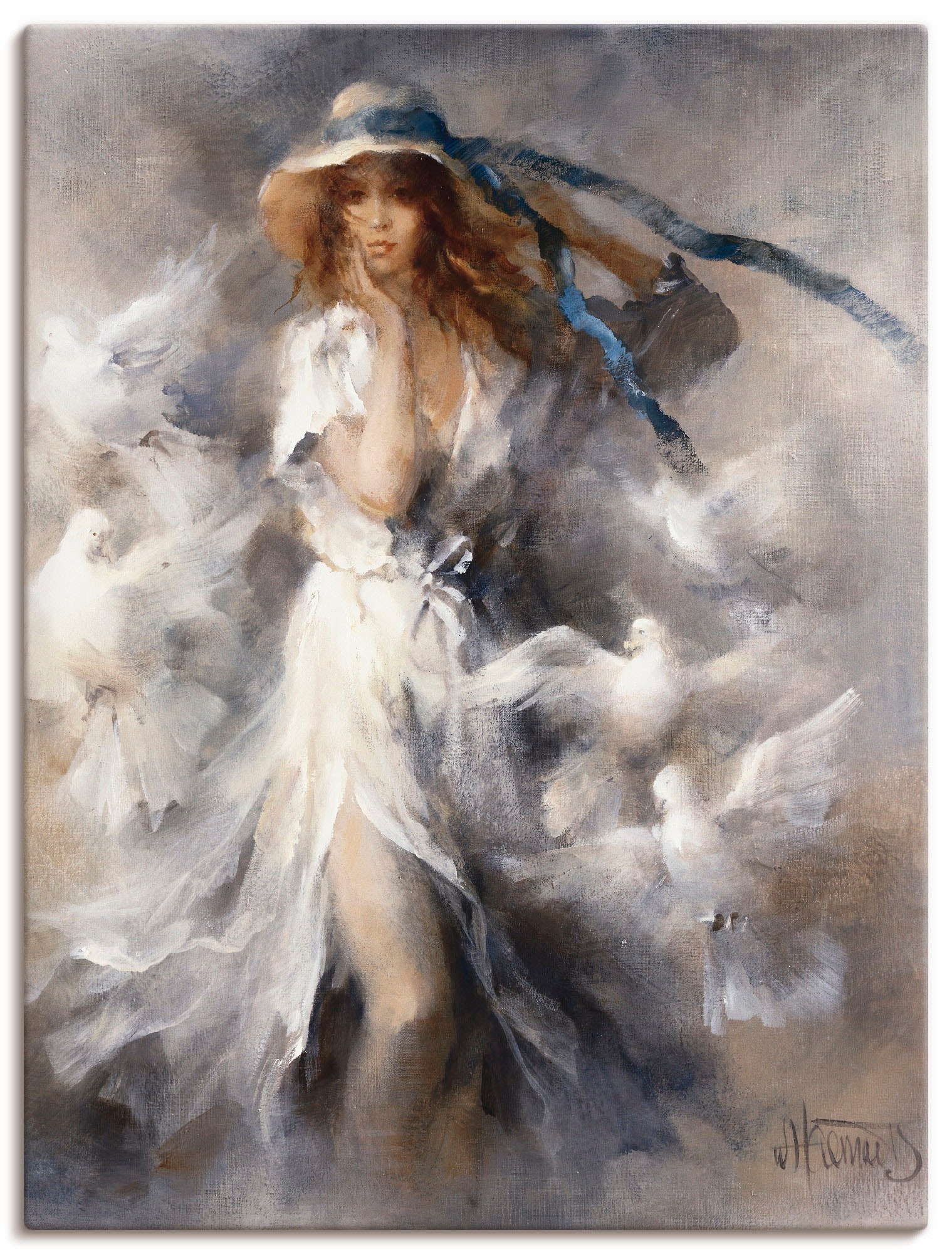 Image of Artland Wandbild »Tauben«, Frau, (1 St.), in vielen Grössen & Produktarten -Leinwandbild, Poster, Wandaufkleber / Wandtattoo auch für Badezimmer geeignet bei Ackermann Versand Schweiz