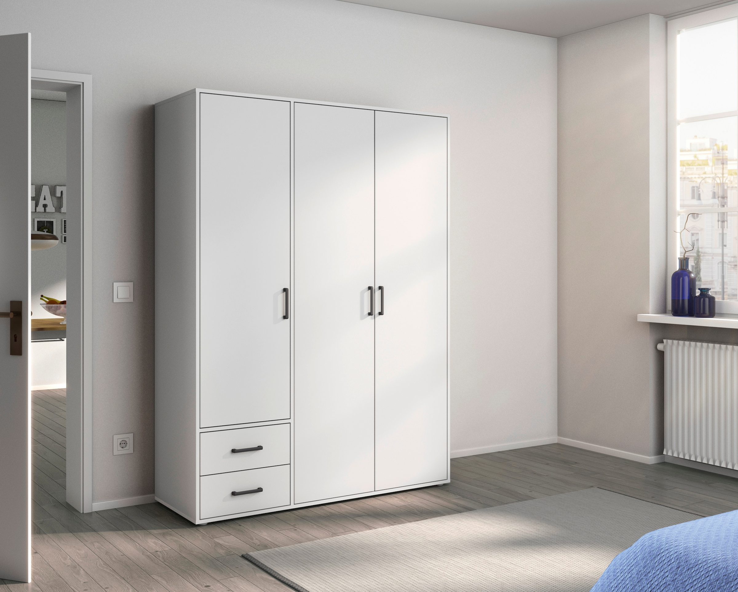 rauch Drehtürenschrank »Kleiderschrank Schrank Garderobe Wäscheschrank VOYAGER« in 3 verschiedenen Ausstattungen BASIC/CLASSIC/PREMIUM,  mit 2 modernen Griffvarianten, mit Aussenschubladen MADE IN GERMANY