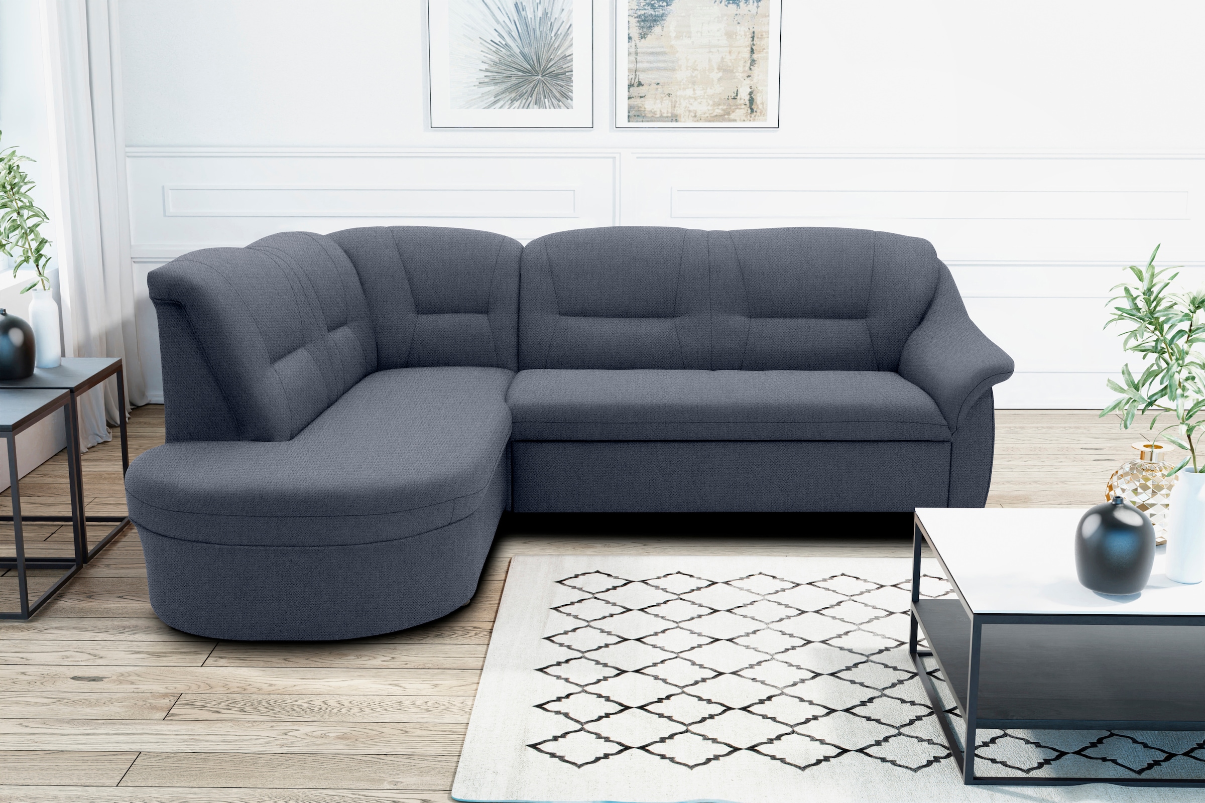 DOMO collection Ecksofa »Faenza für kleine Räume, Stellmasse 232,176cm, komfortabel, L-Form«, mit Ottomane, zeitlos, elegante Armlehnen, wahlweise mit Bettfunktion