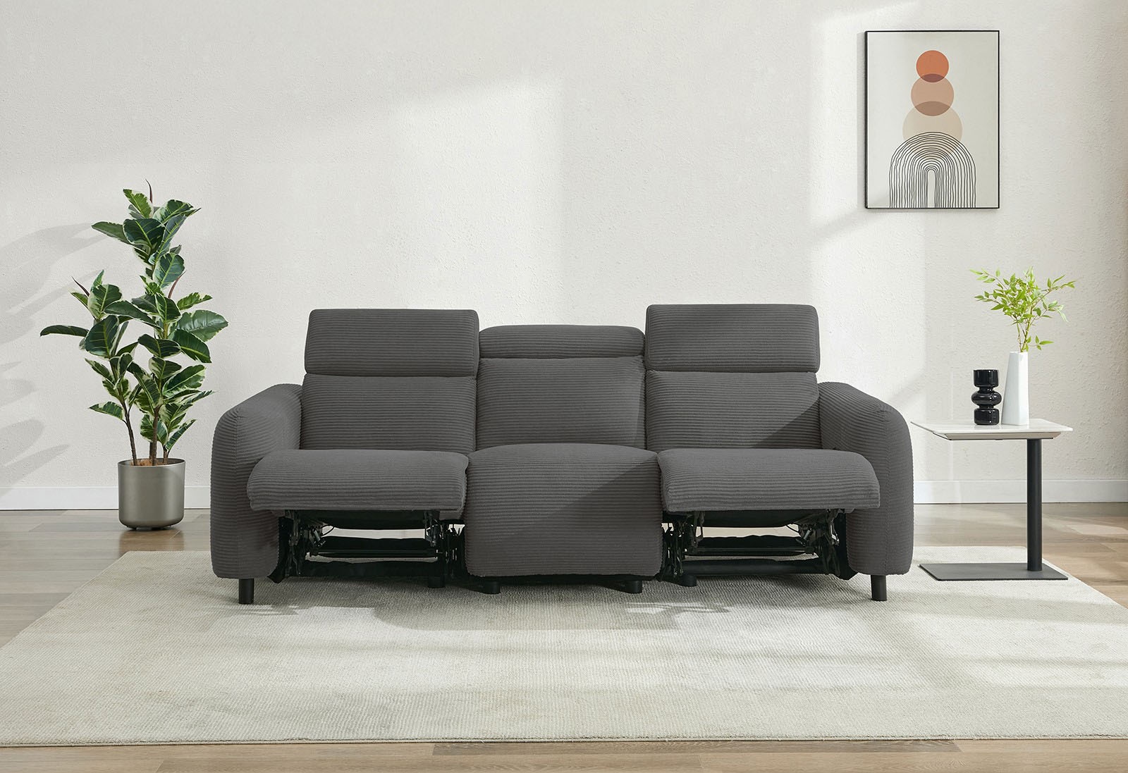 GOODproduct 3-Sitzer »SKAANE Cord-Sofa, 229 cm, manuelle u. elektrische Relaxfunktion« Relax-Funktion in 2 Sitzen, Kopfteilverstellung, Federkernpolsterung