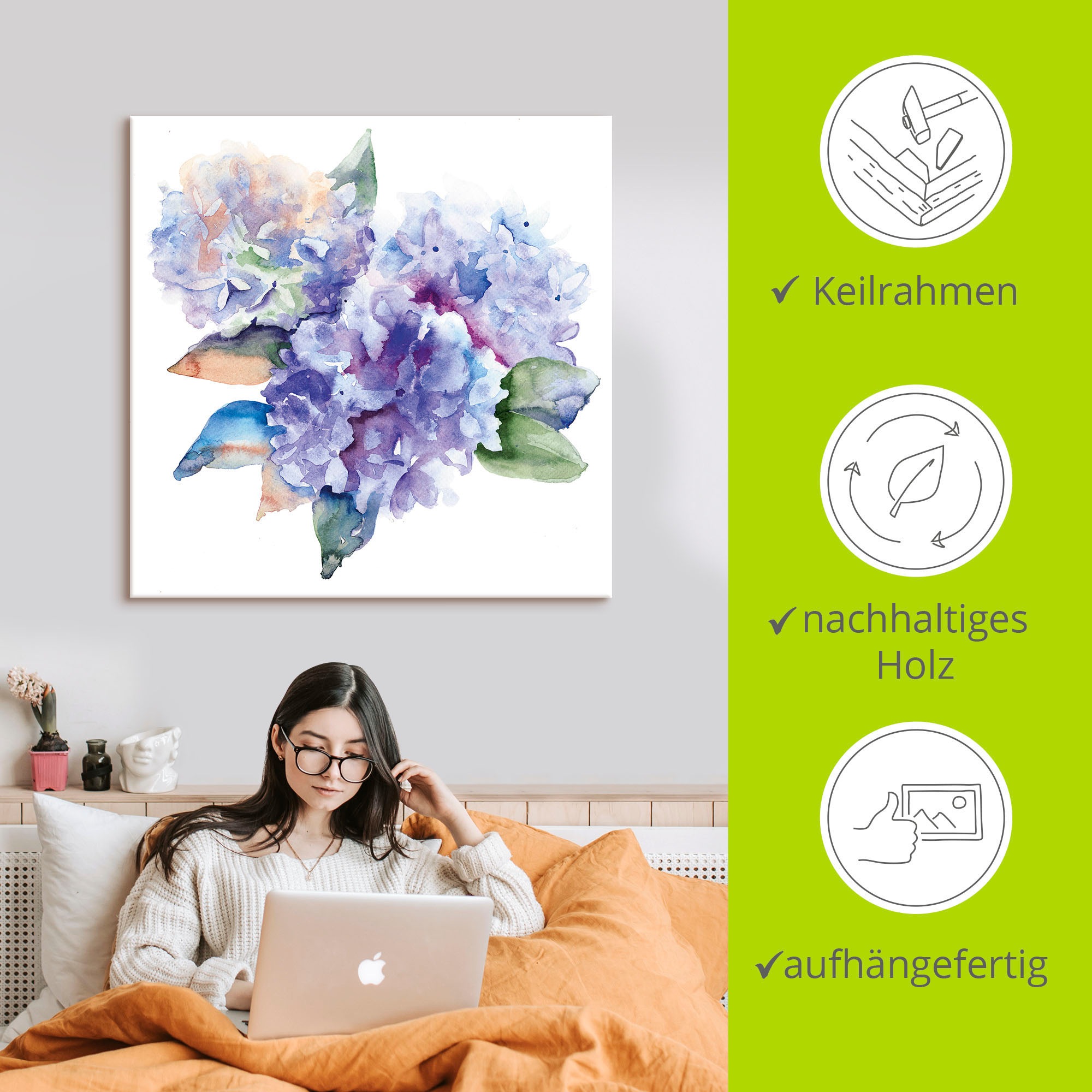 Artland Wandbild »Hortensien«, Blumen, (1 St.), als Leinwandbild, Poster in verschied. Grössen