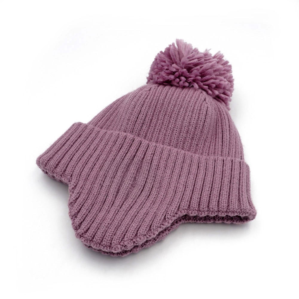 MAXIMO Bonnet tricoté wärmend, breiter Umschlag, Ohrenklappen, Bommel