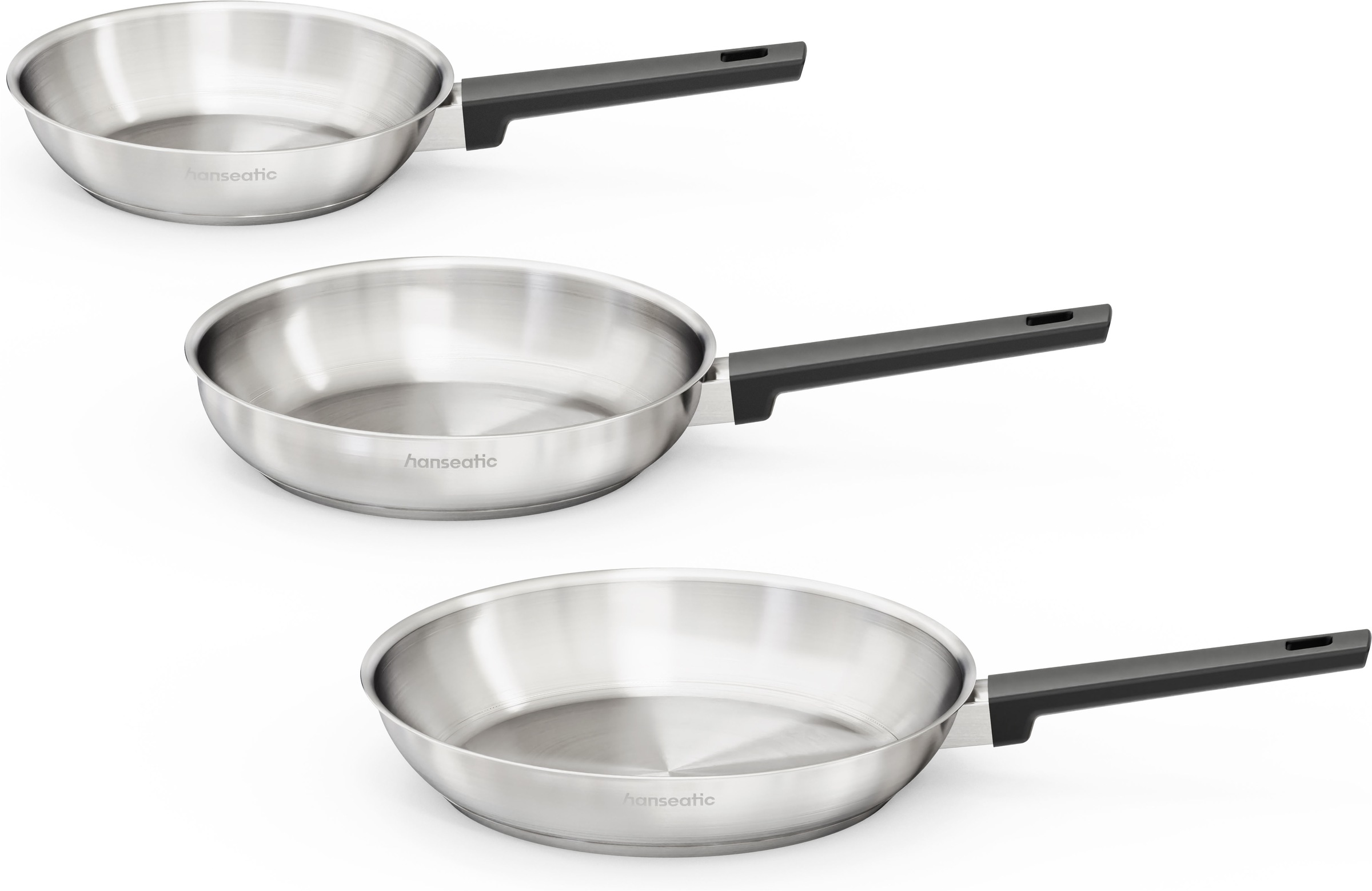 Hanseatic Pfannen-Set "SMART" Edelstahl 18/10 Set, 1x Pfanne Ø 20 cm, 24 cm und 28 cm, 3 tlg. ohne Beschichtung, energiesparend, für alle Herdarten, inkl. Induktion